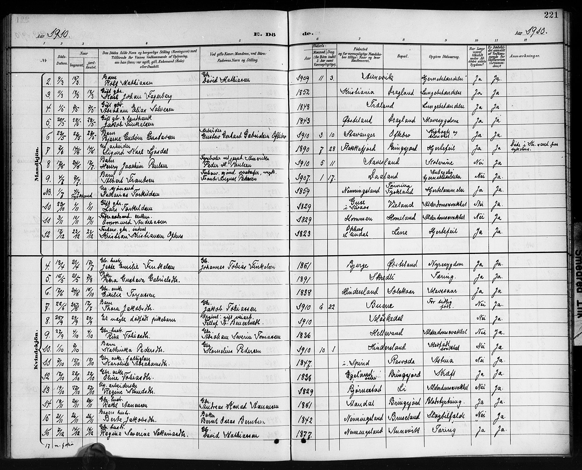 Lyngdal sokneprestkontor, AV/SAK-1111-0029/F/Fb/Fbc/L0005: Parish register (copy) no. B 5, 1897-1913, p. 221