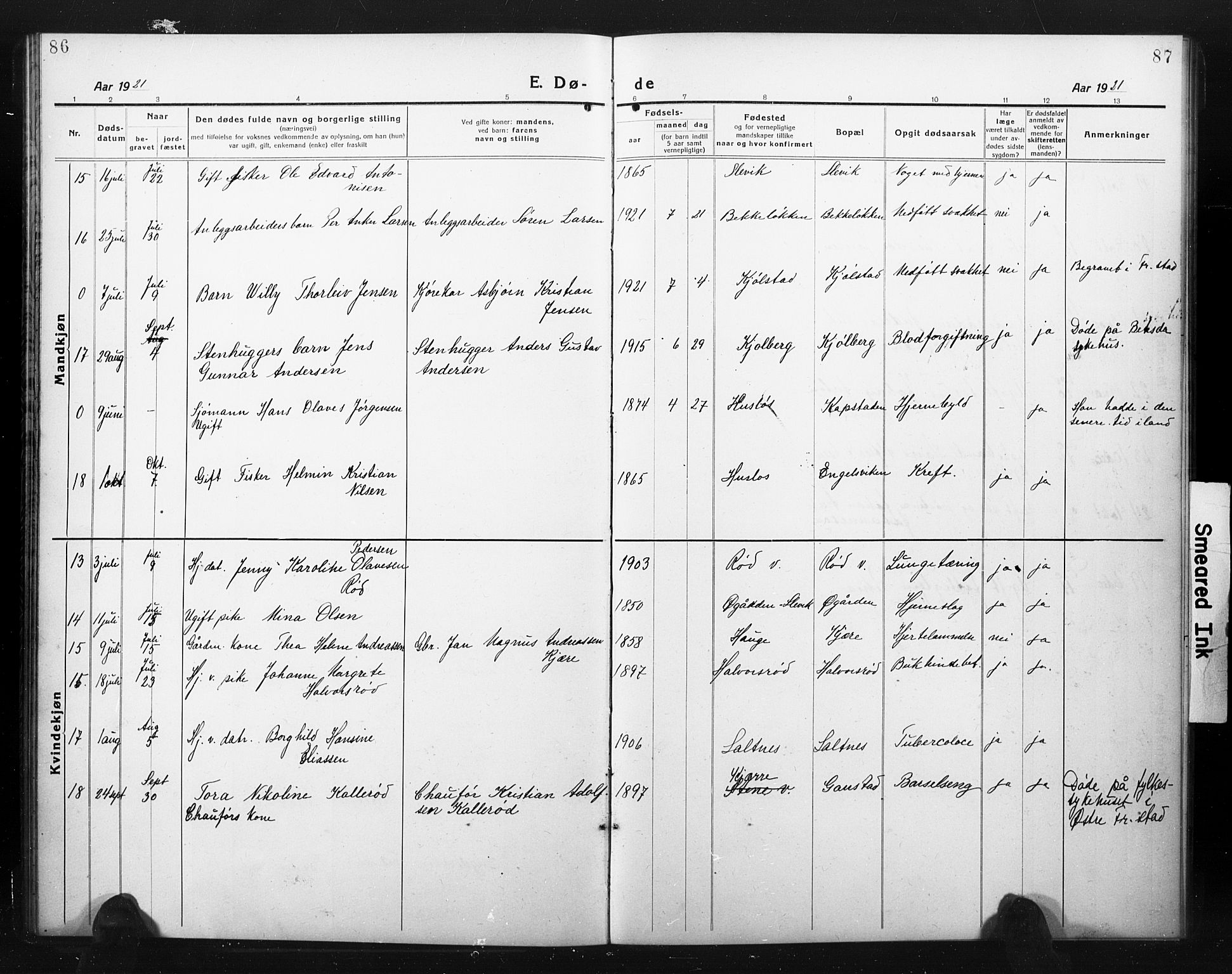 Onsøy prestekontor Kirkebøker, AV/SAO-A-10914/G/Ga/L0004: Parish register (copy) no. I 4, 1919-1927, p. 86-87