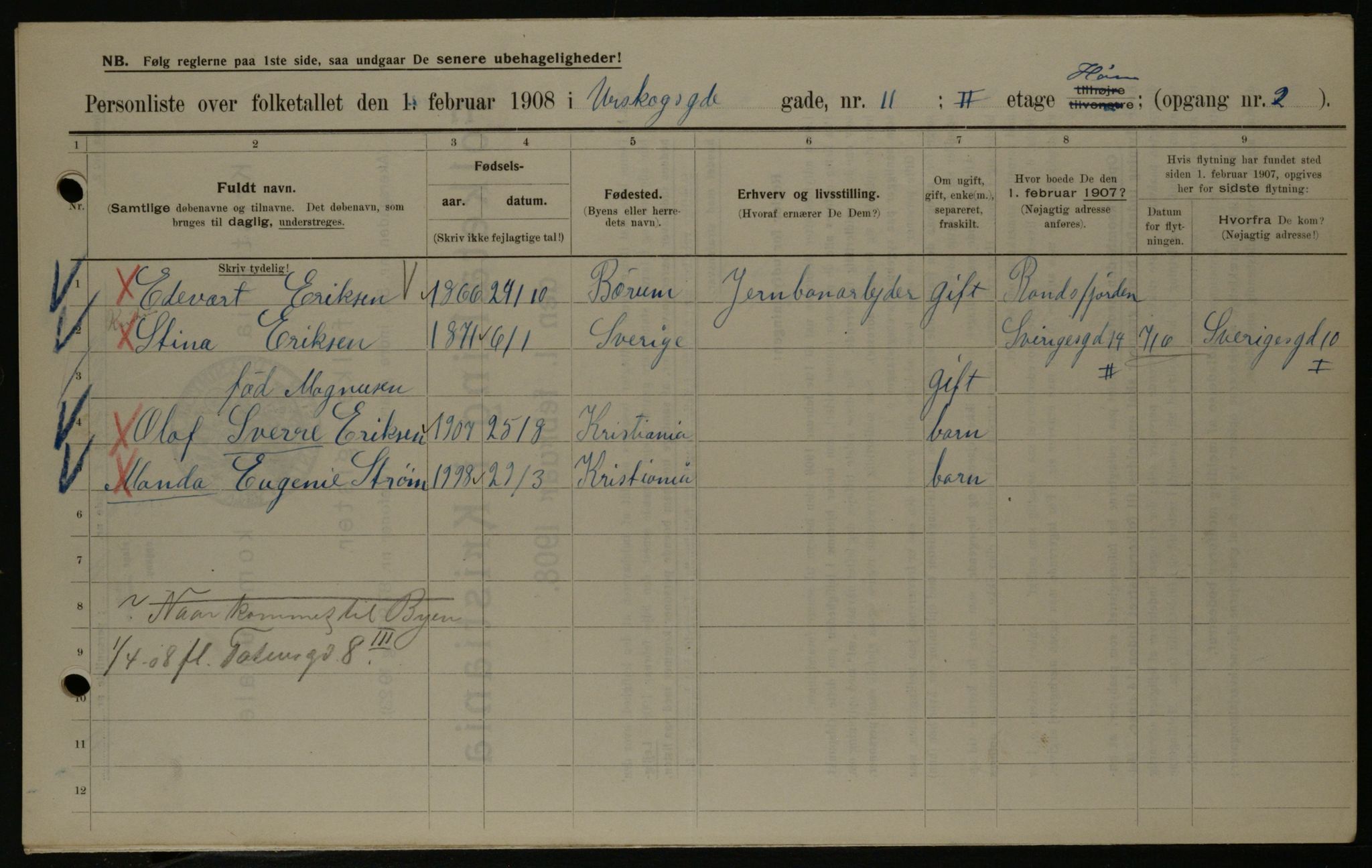 OBA, Municipal Census 1908 for Kristiania, 1908, p. 2686