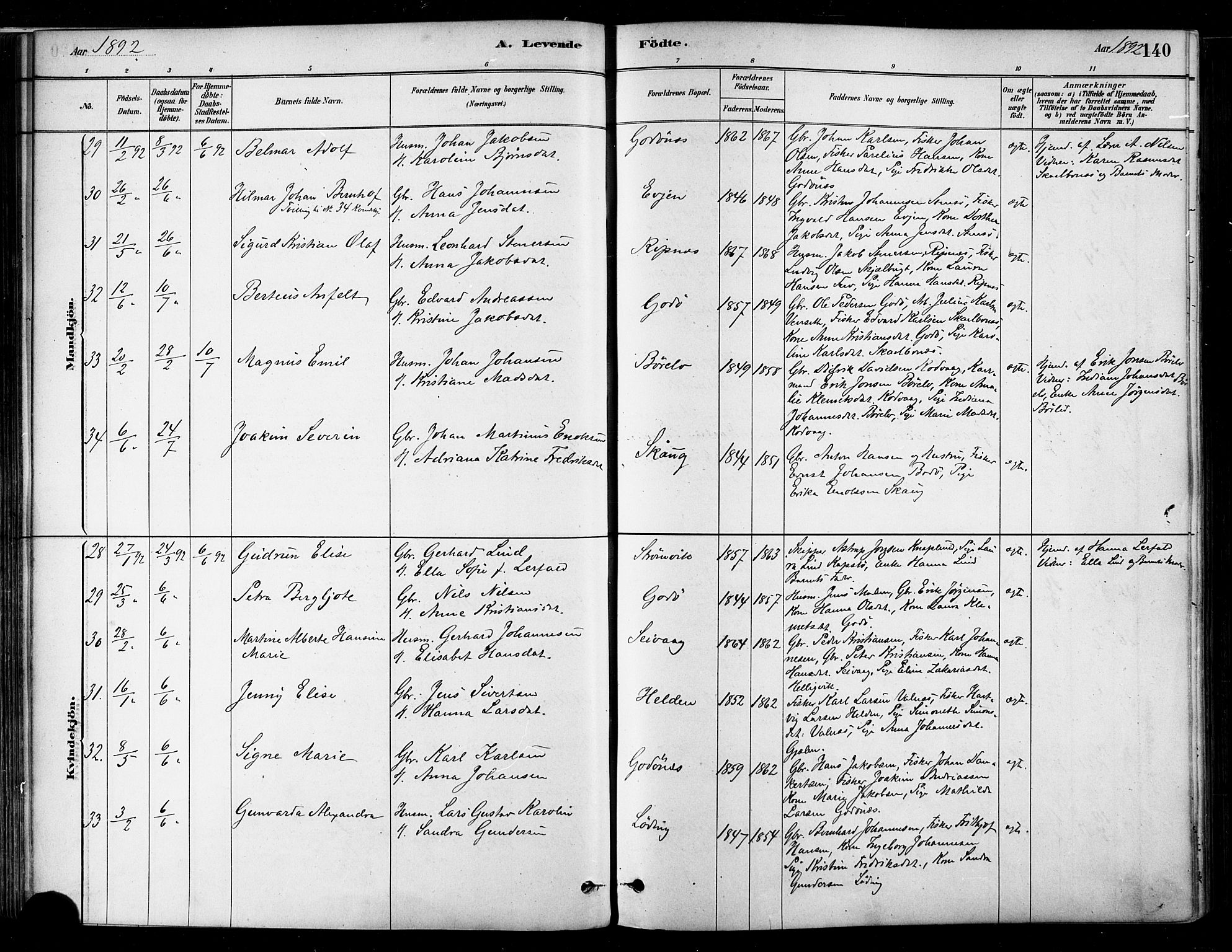 Ministerialprotokoller, klokkerbøker og fødselsregistre - Nordland, SAT/A-1459/802/L0054: Parish register (official) no. 802A01, 1879-1893, p. 140