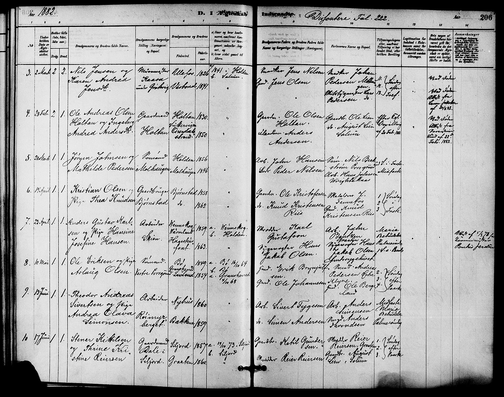 Solum kirkebøker, SAKO/A-306/F/Fa/L0009: Parish register (official) no. I 9, 1877-1887, p. 206