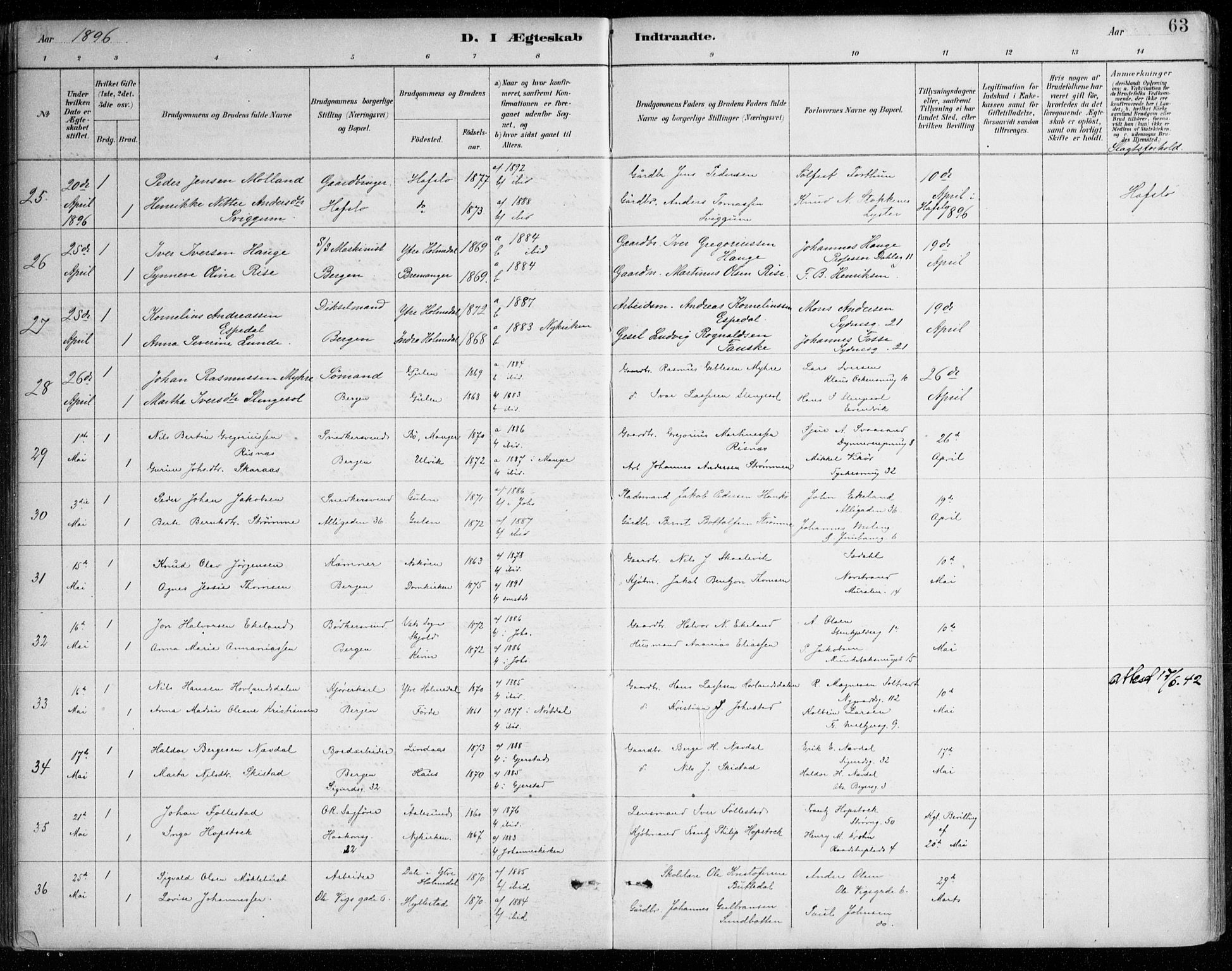 Johanneskirken sokneprestembete, AV/SAB-A-76001/H/Haa/L0012: Parish register (official) no. D 1, 1885-1912, p. 63