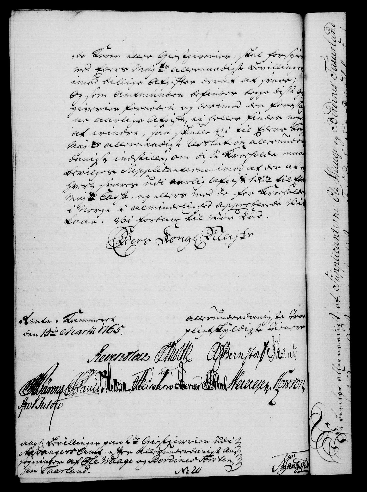 Rentekammeret, Kammerkanselliet, RA/EA-3111/G/Gf/Gfa/L0047: Norsk relasjons- og resolusjonsprotokoll (merket RK 52.47), 1765, p. 136