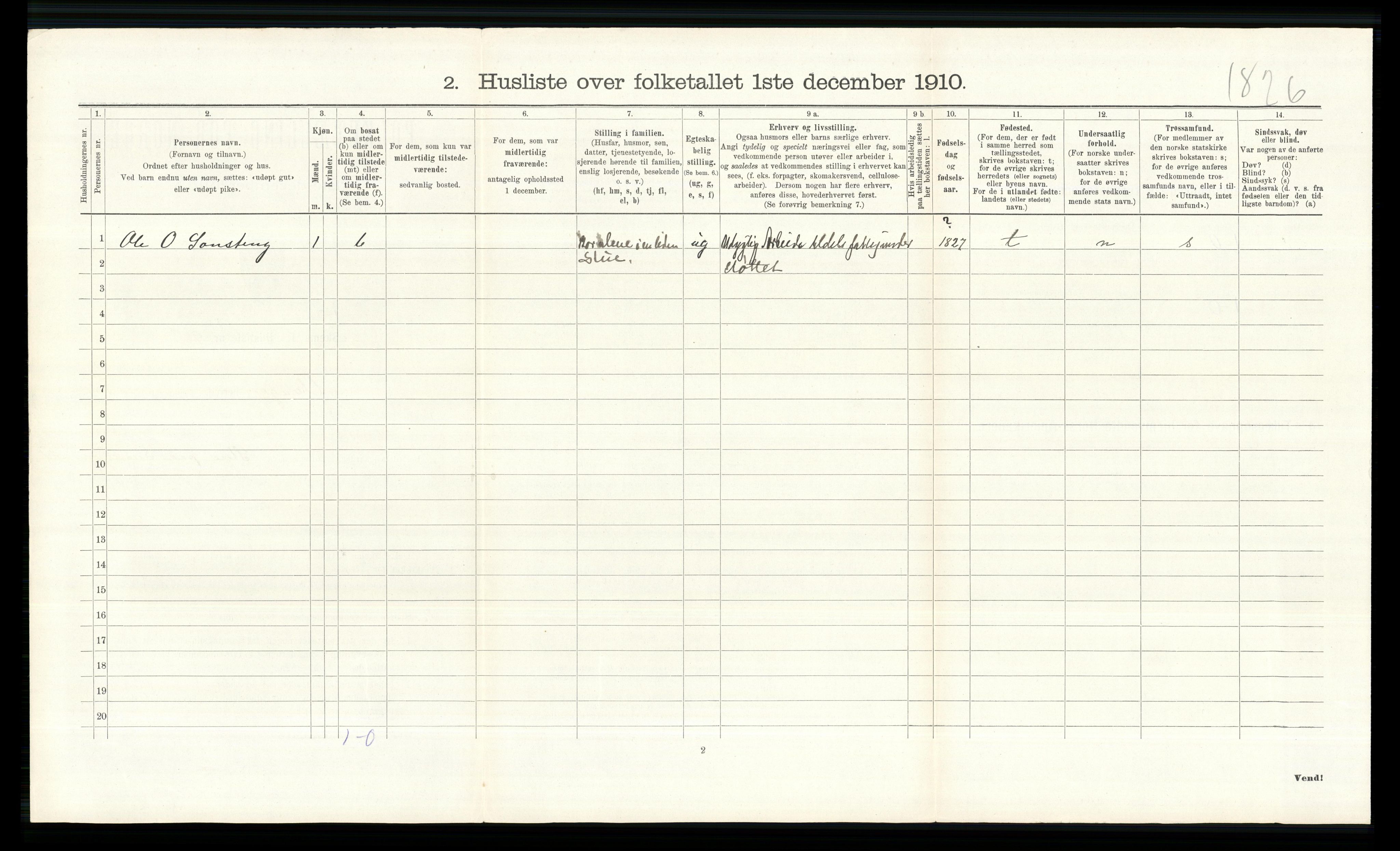 RA, 1910 census for Vågå, 1910, p. 222