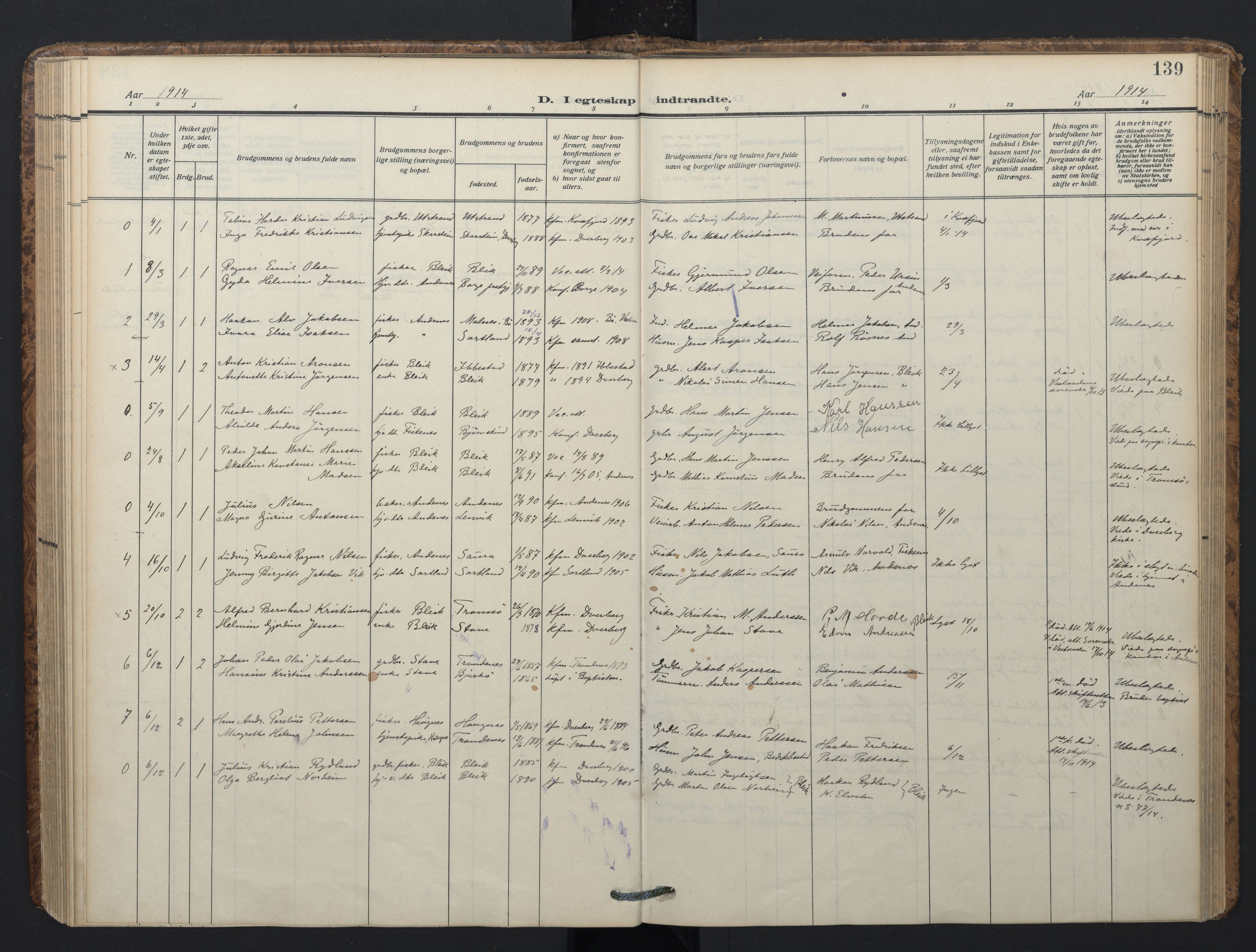 Ministerialprotokoller, klokkerbøker og fødselsregistre - Nordland, SAT/A-1459/899/L1438: Parish register (official) no. 899A06, 1909-1922, p. 139