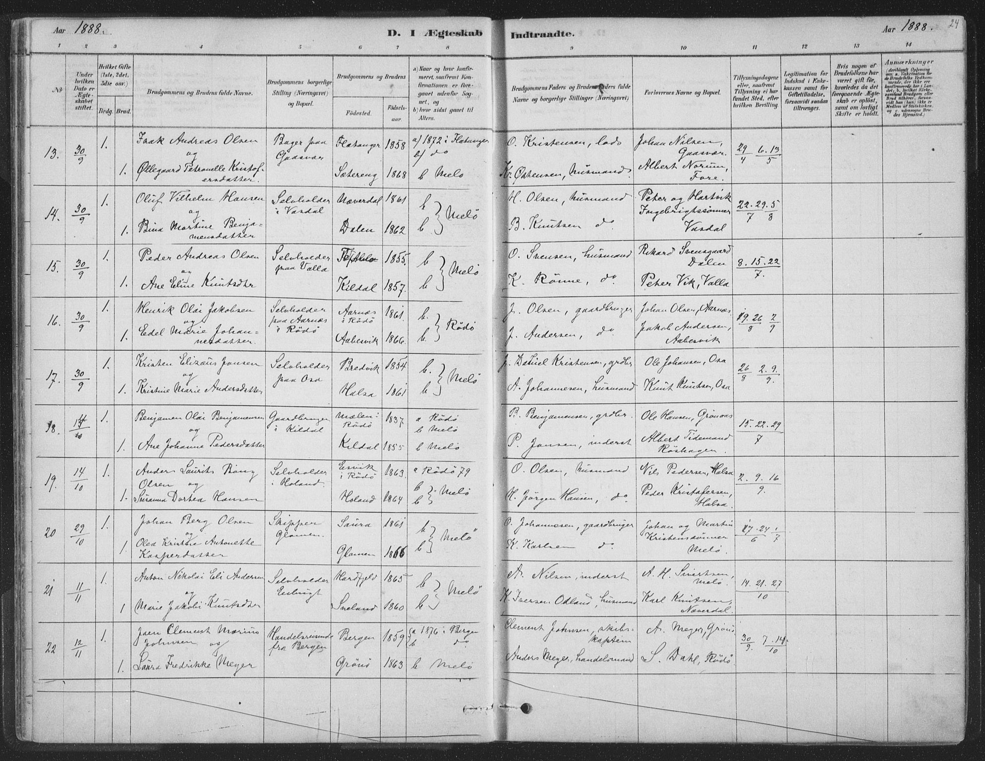 Ministerialprotokoller, klokkerbøker og fødselsregistre - Nordland, AV/SAT-A-1459/843/L0627: Parish register (official) no. 843A02, 1878-1908, p. 24