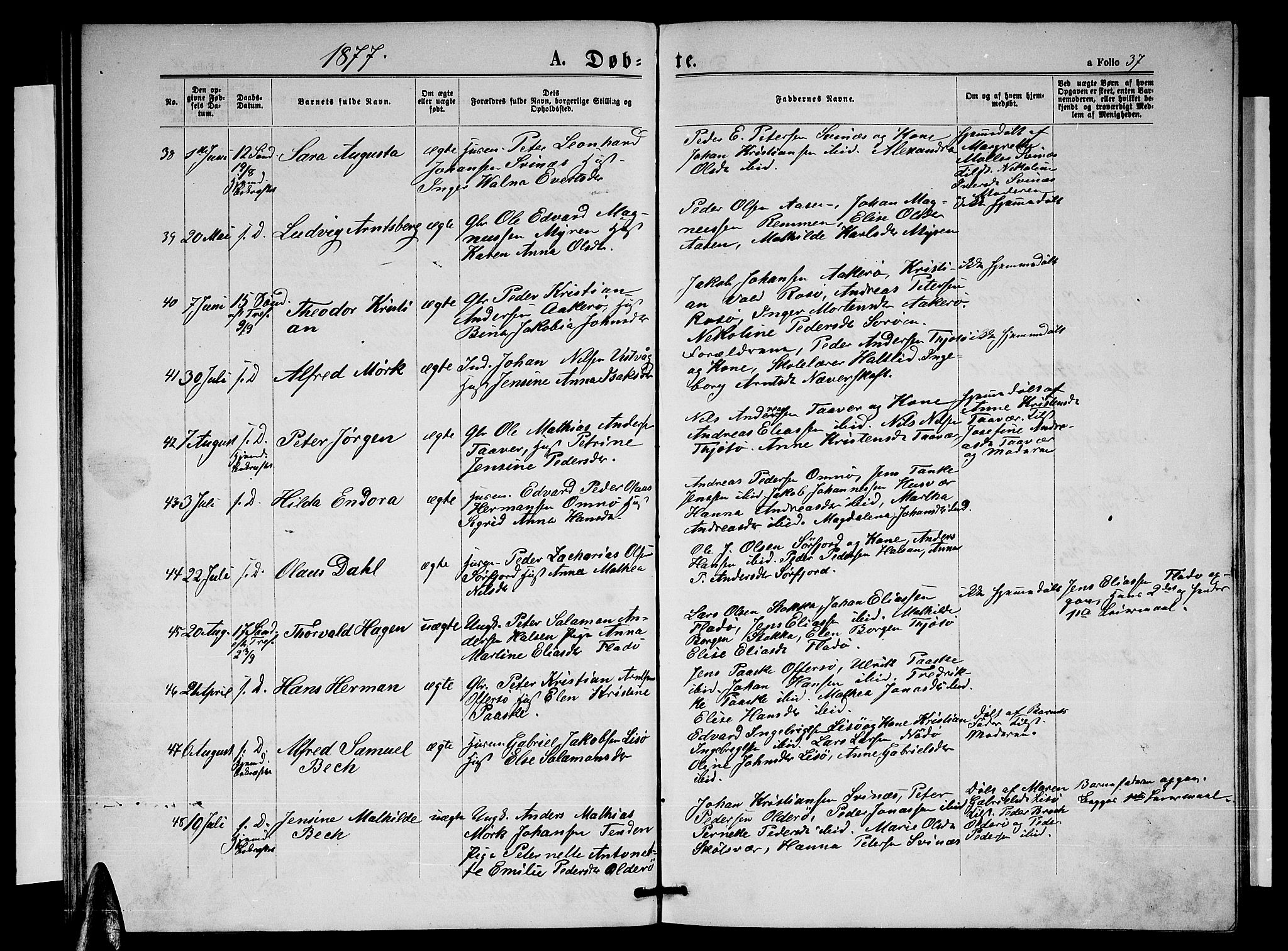 Ministerialprotokoller, klokkerbøker og fødselsregistre - Nordland, AV/SAT-A-1459/817/L0267: Parish register (copy) no. 817C02, 1870-1883, p. 37