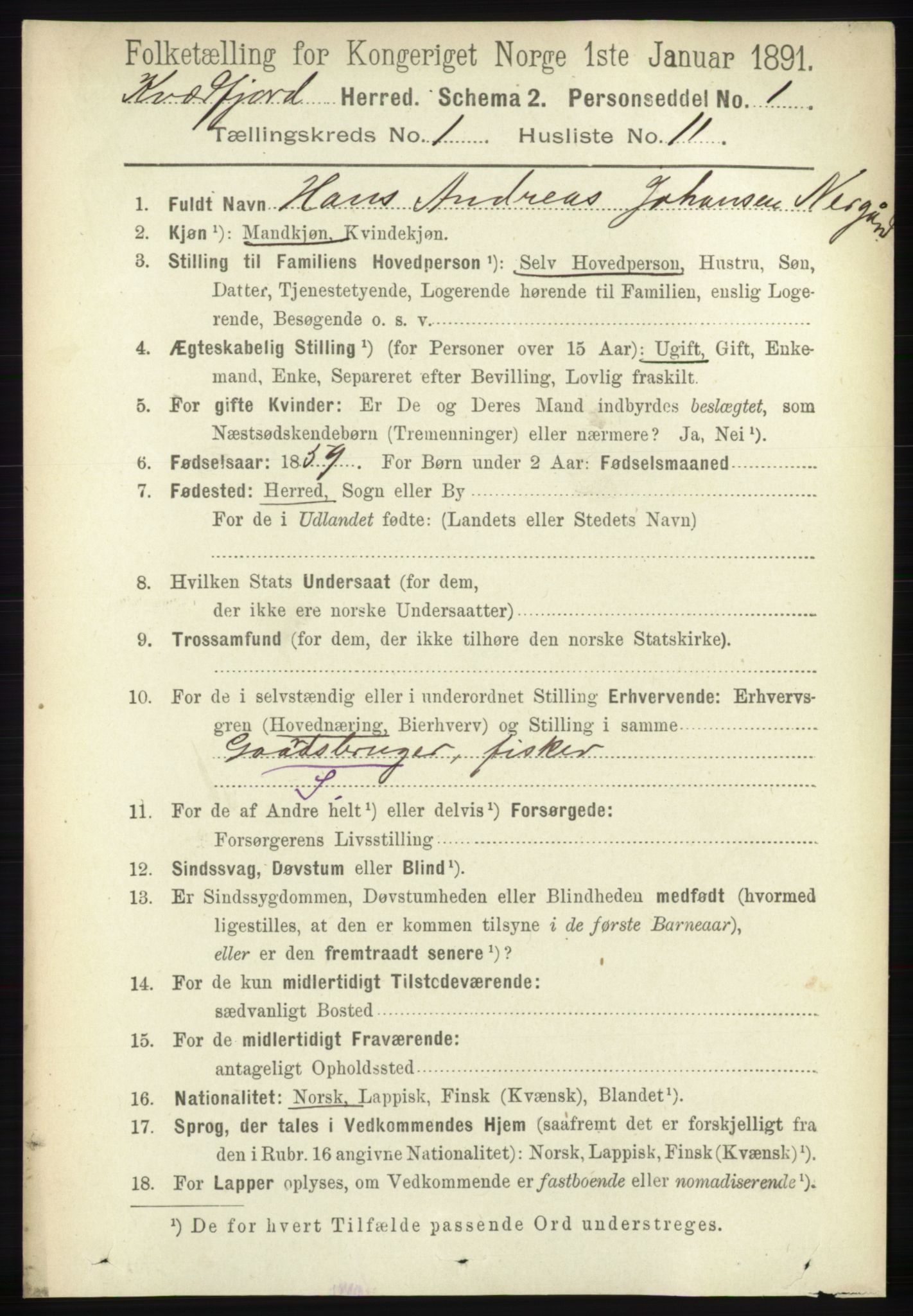 RA, 1891 census for 1911 Kvæfjord, 1891, p. 163