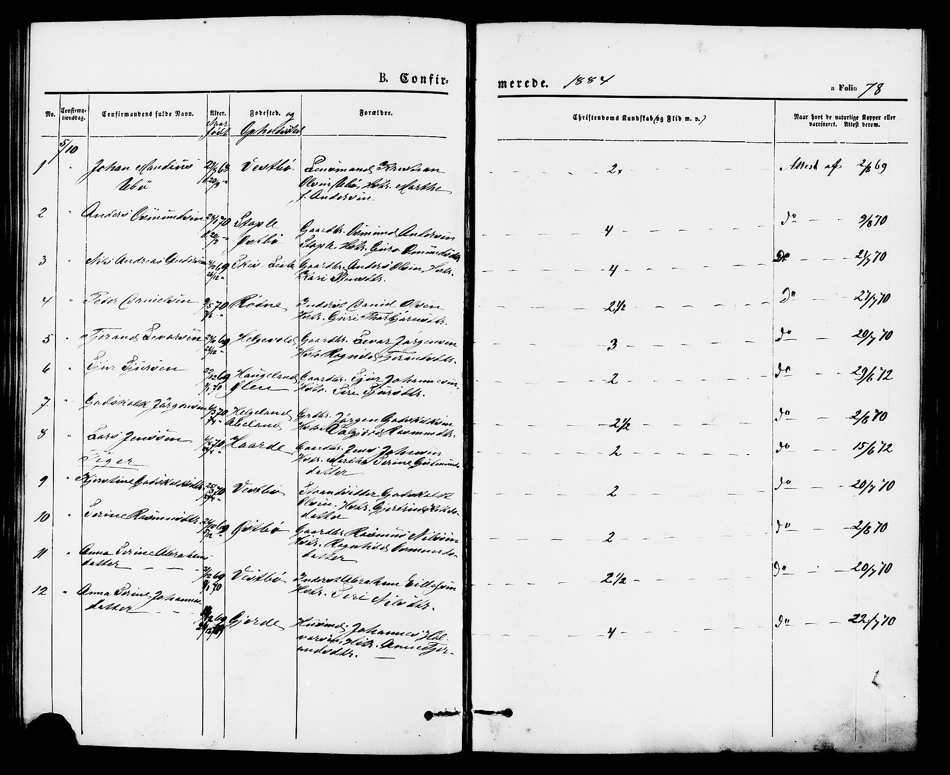 Vikedal sokneprestkontor, AV/SAST-A-101840/01/IV: Parish register (official) no. A 8, 1868-1885, p. 78