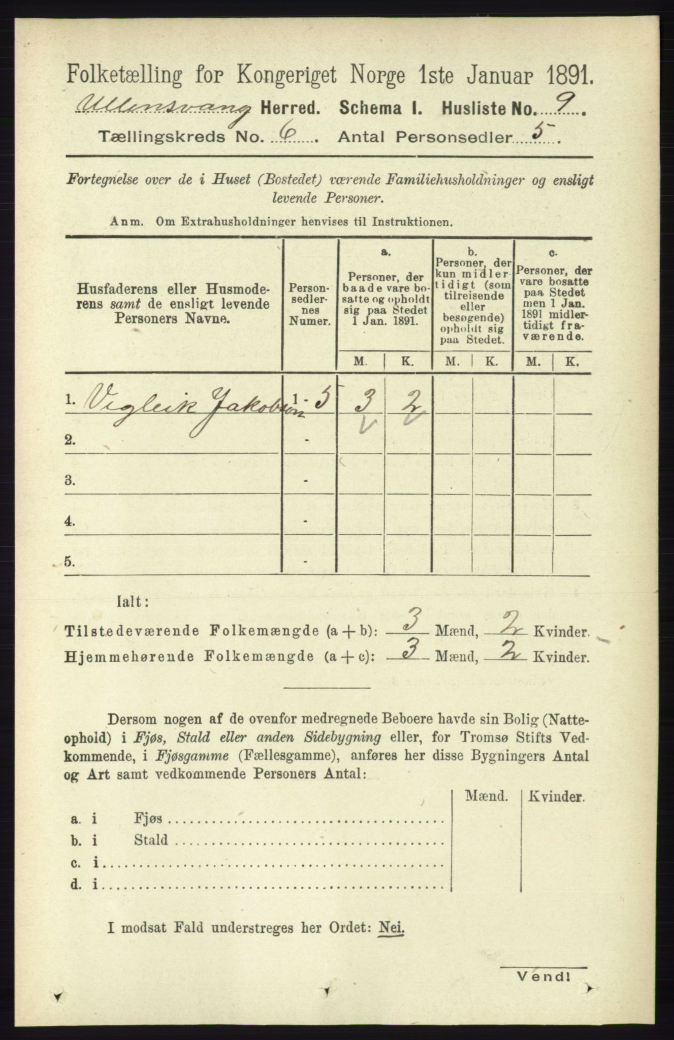 RA, 1891 census for 1230 Ullensvang, 1891, p. 1853