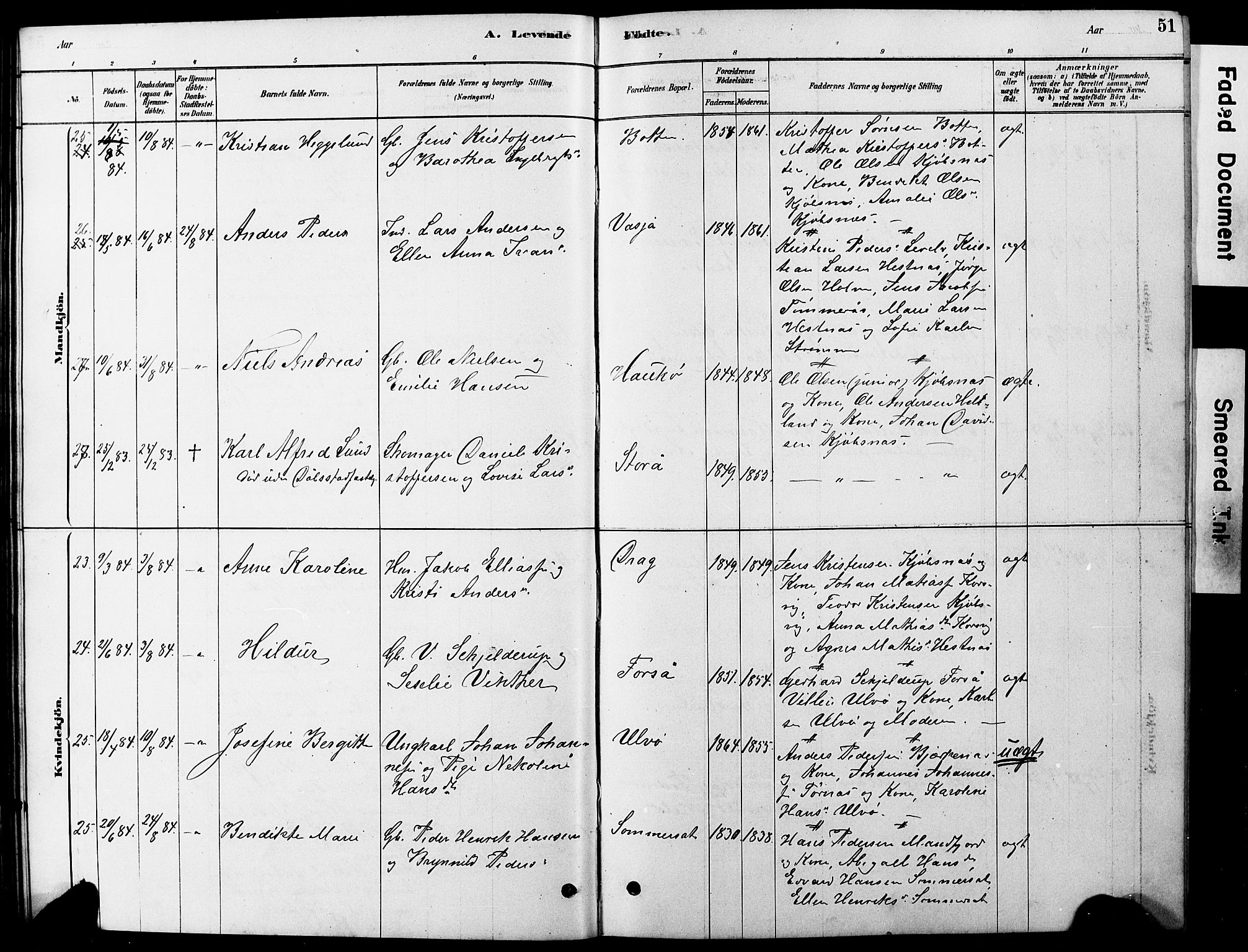 Ministerialprotokoller, klokkerbøker og fødselsregistre - Nordland, AV/SAT-A-1459/861/L0875: Parish register (copy) no. 861C01, 1879-1887, p. 51