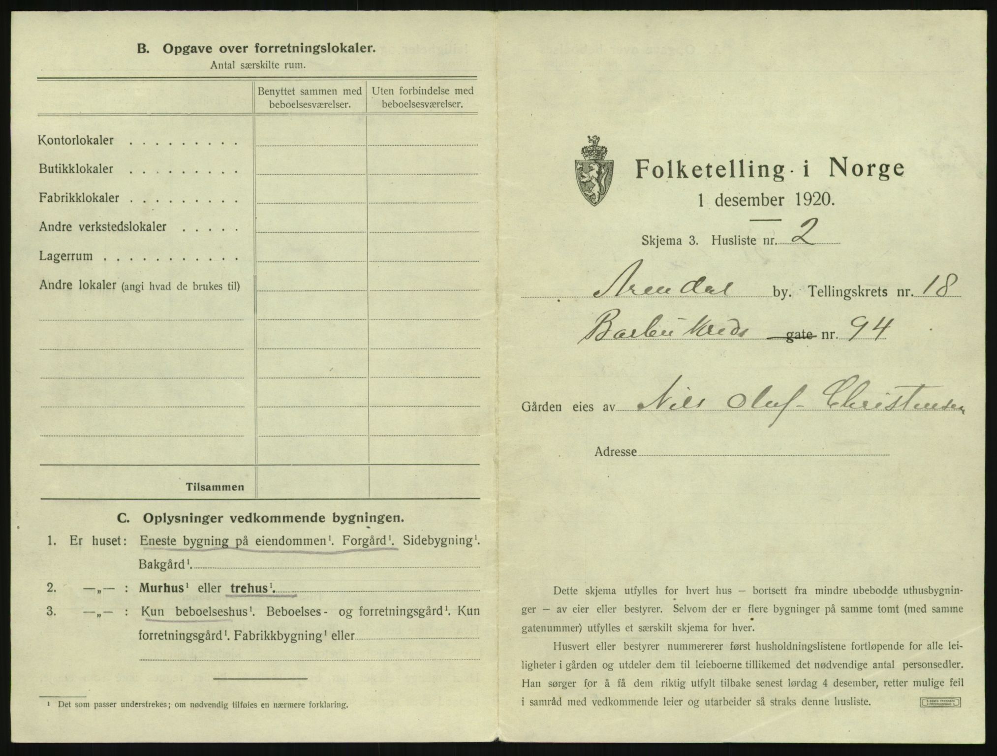 SAK, 1920 census for Arendal, 1920, p. 2744