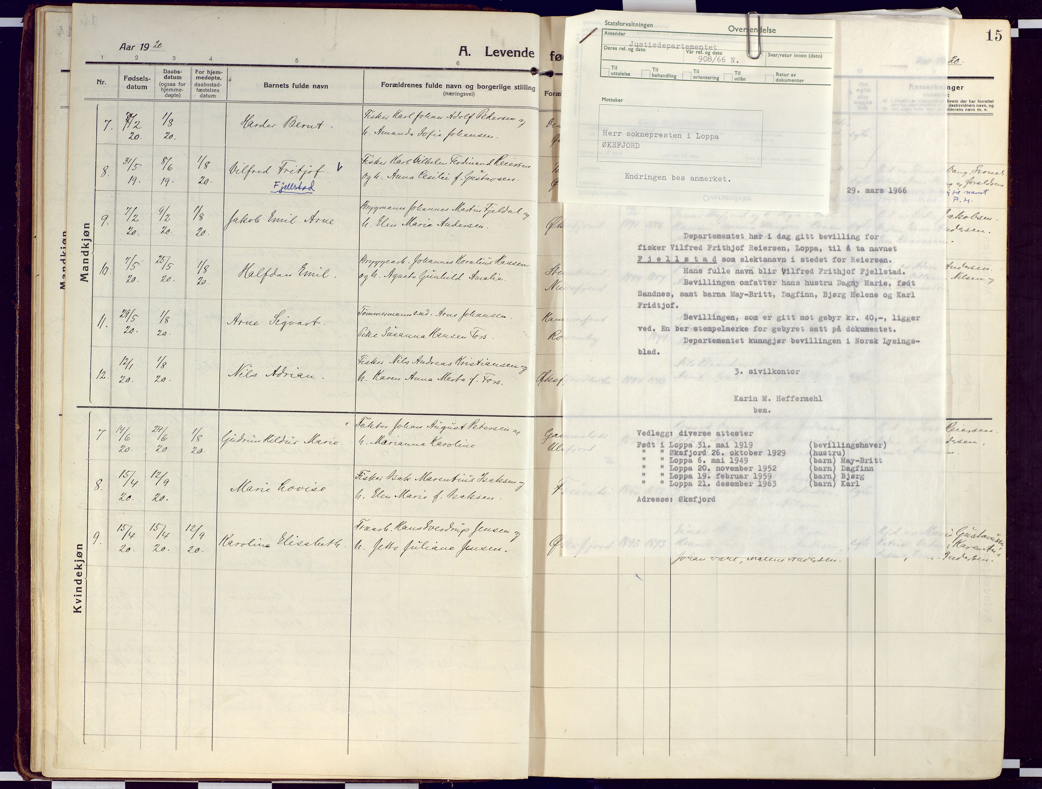 Loppa sokneprestkontor, AV/SATØ-S-1339/H/Ha/L0012kirke: Parish register (official) no. 12, 1917-1932, p. 15
