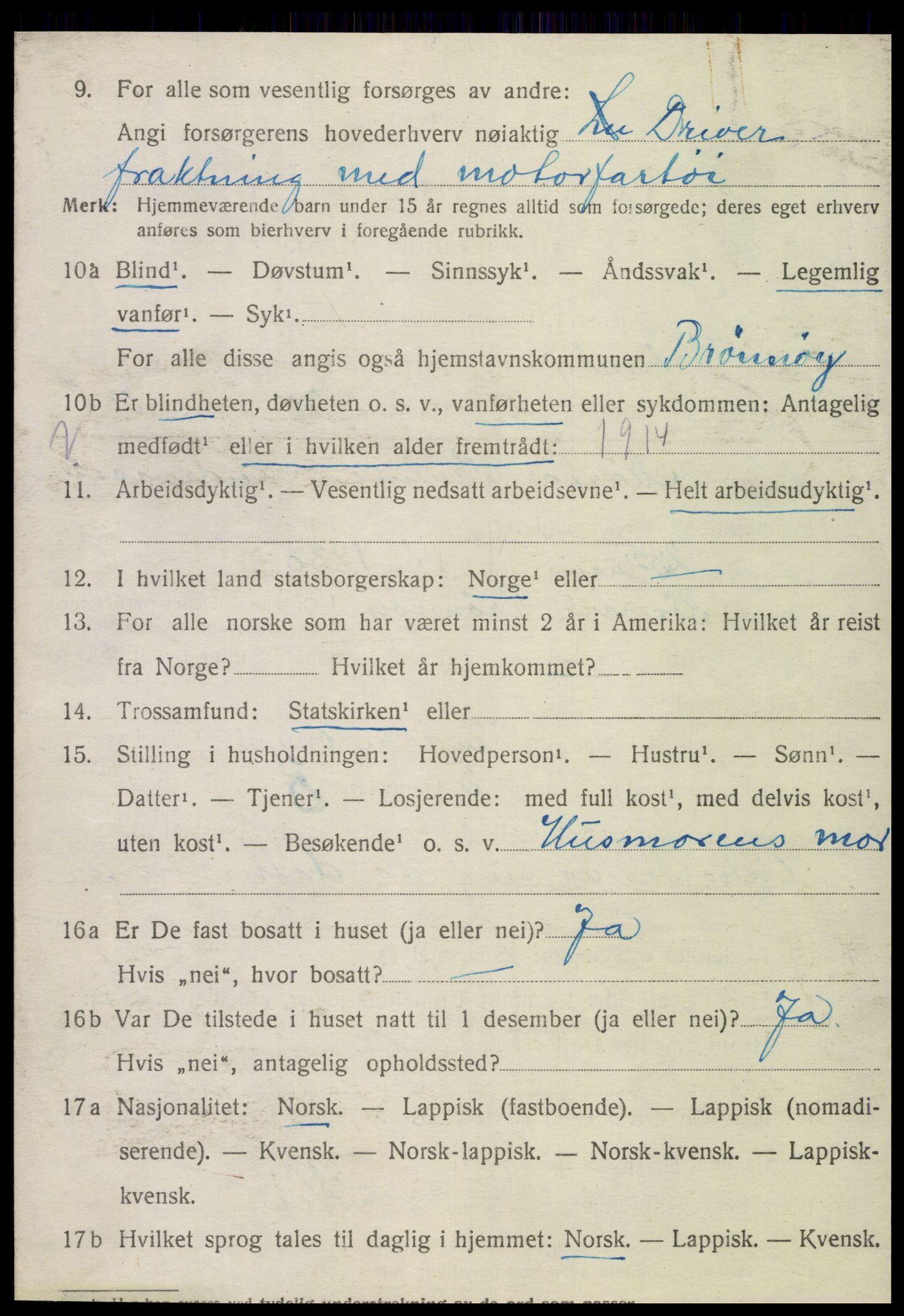 SAT, 1920 census for Brønnøy, 1920, p. 1229