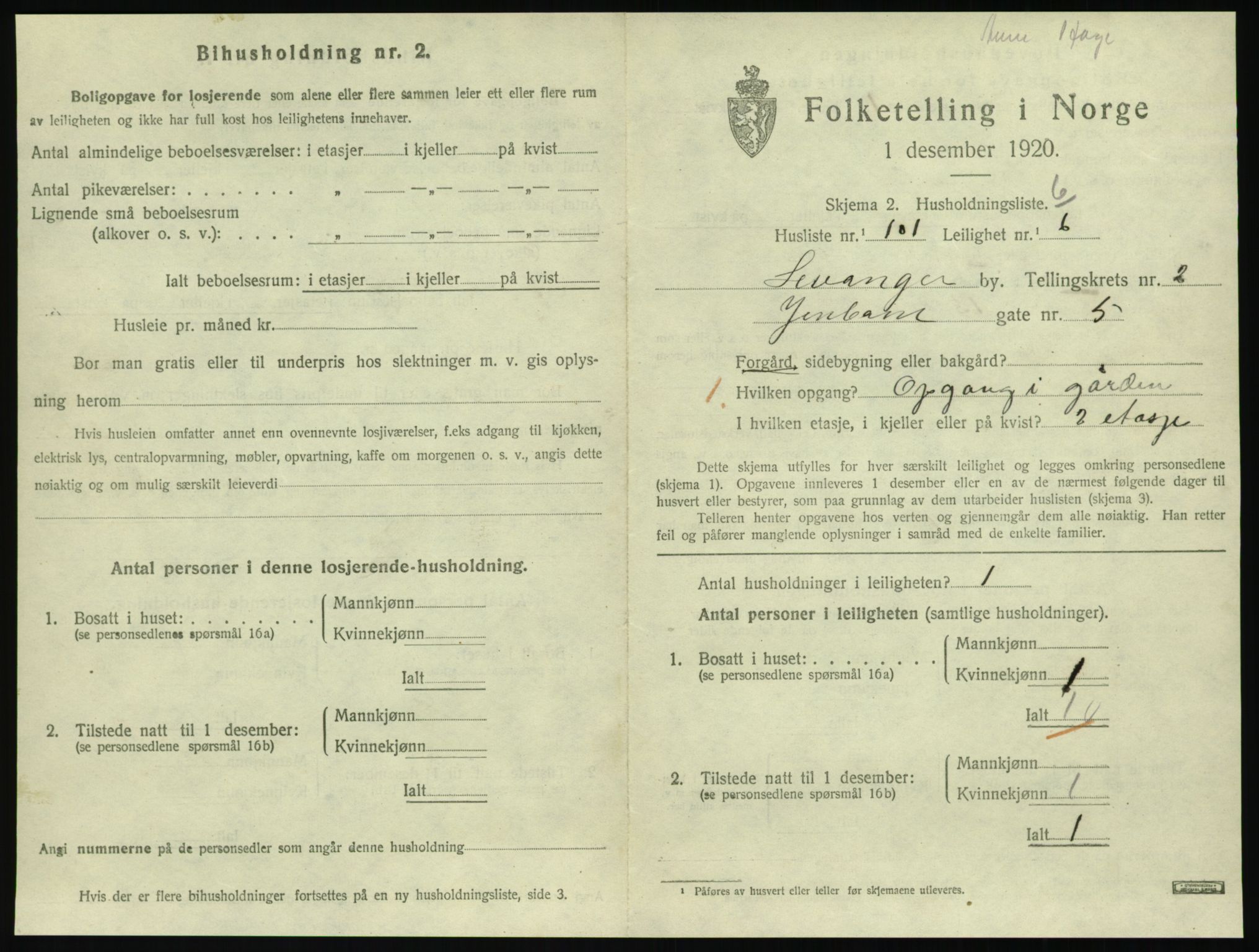 SAT, 1920 census for Levanger town, 1920, p. 1208