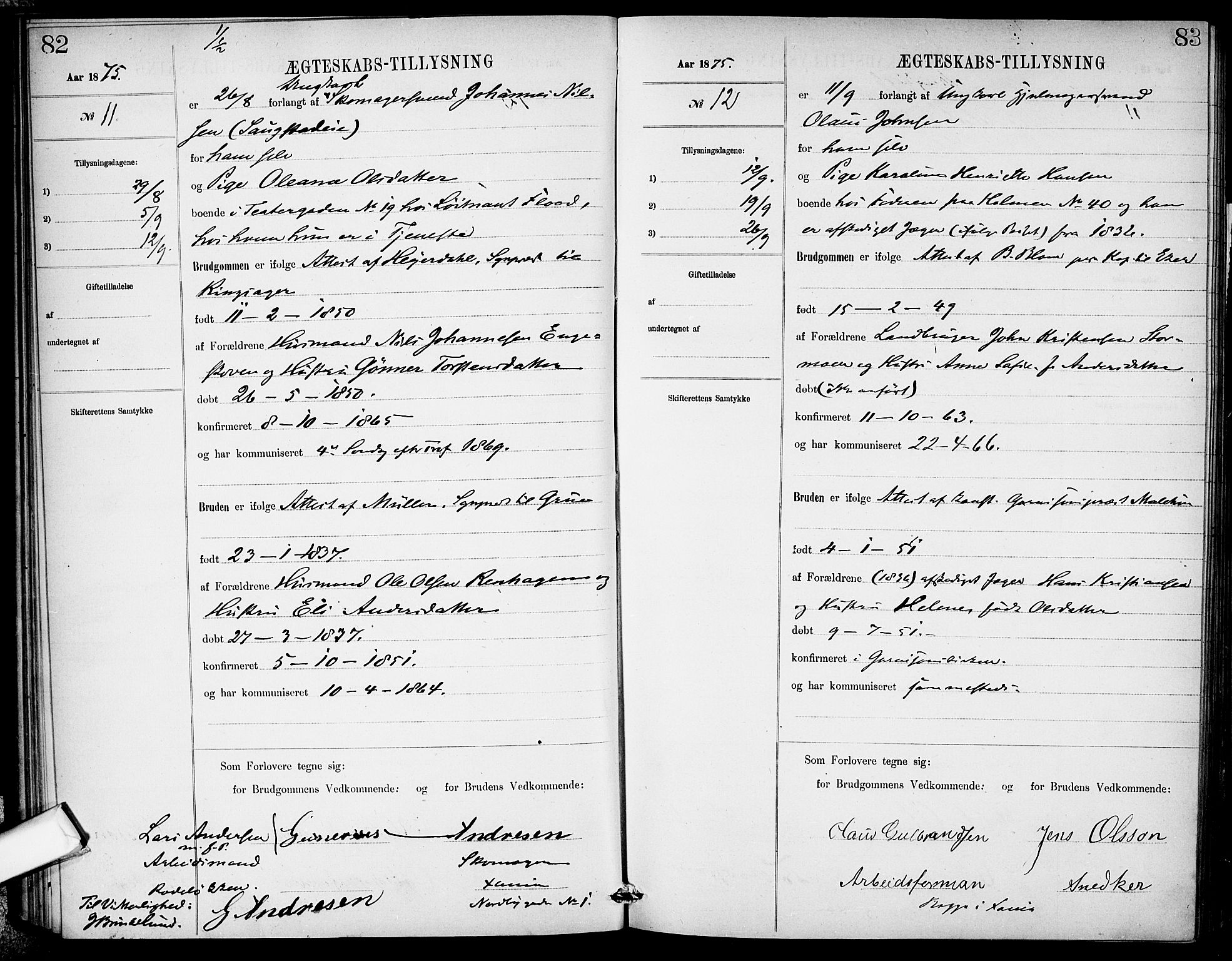 Garnisonsmenigheten Kirkebøker, AV/SAO-A-10846/H/Ha/L0007: Banns register no. I 7, 1872-1893, p. 82-83