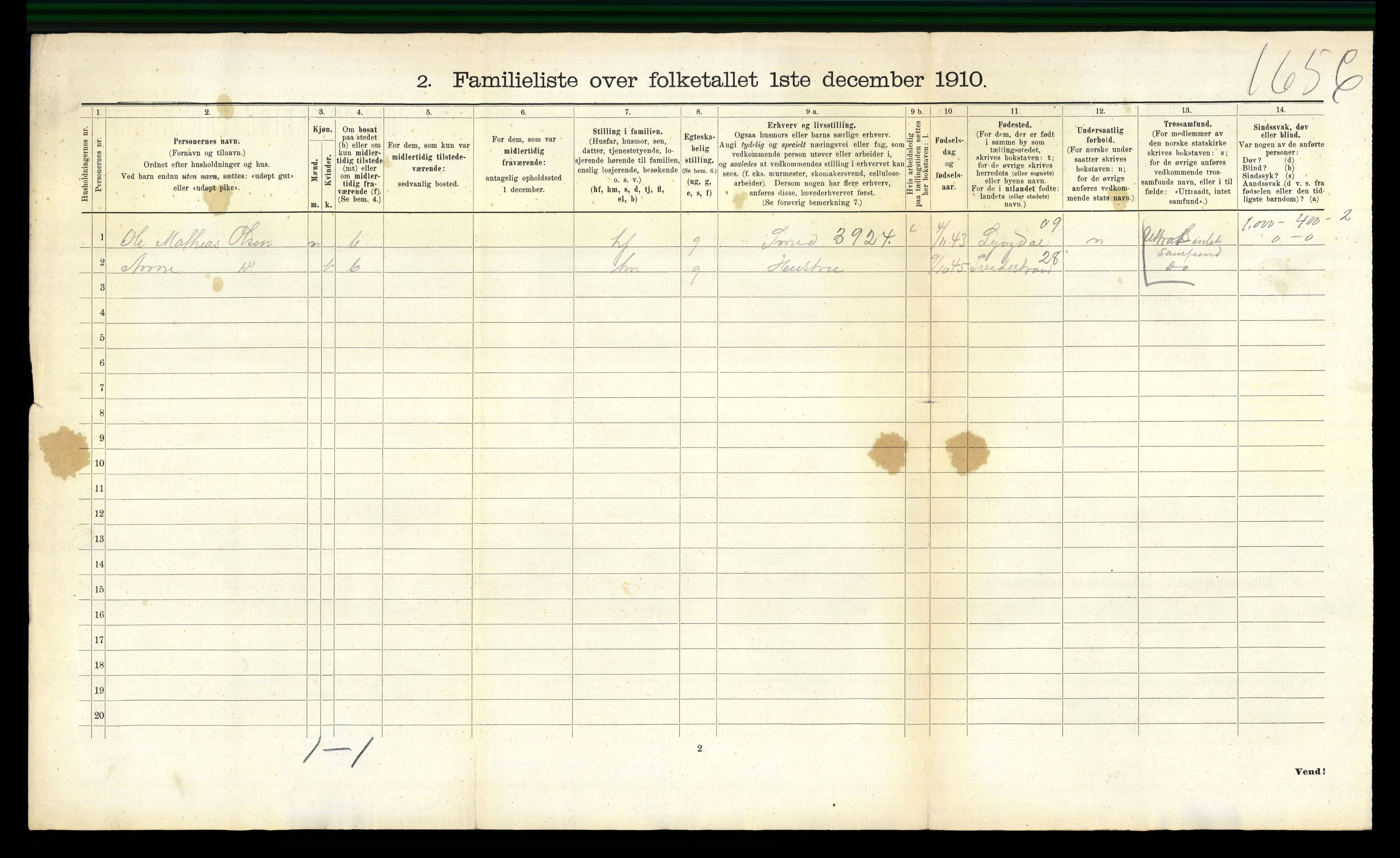 RA, 1910 census for Arendal, 1910, p. 2912