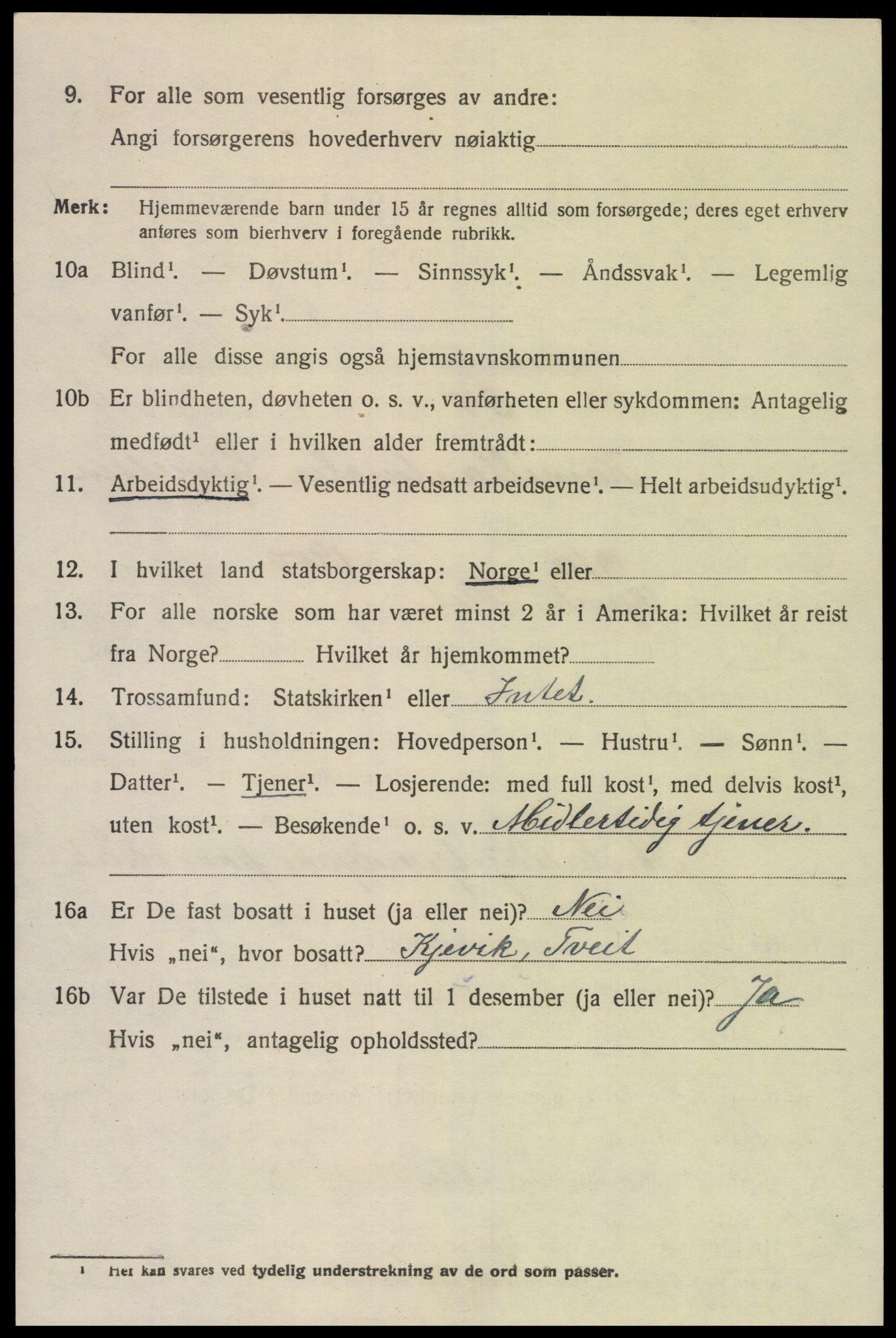 SAK, 1920 census for Tveit, 1920, p. 1221