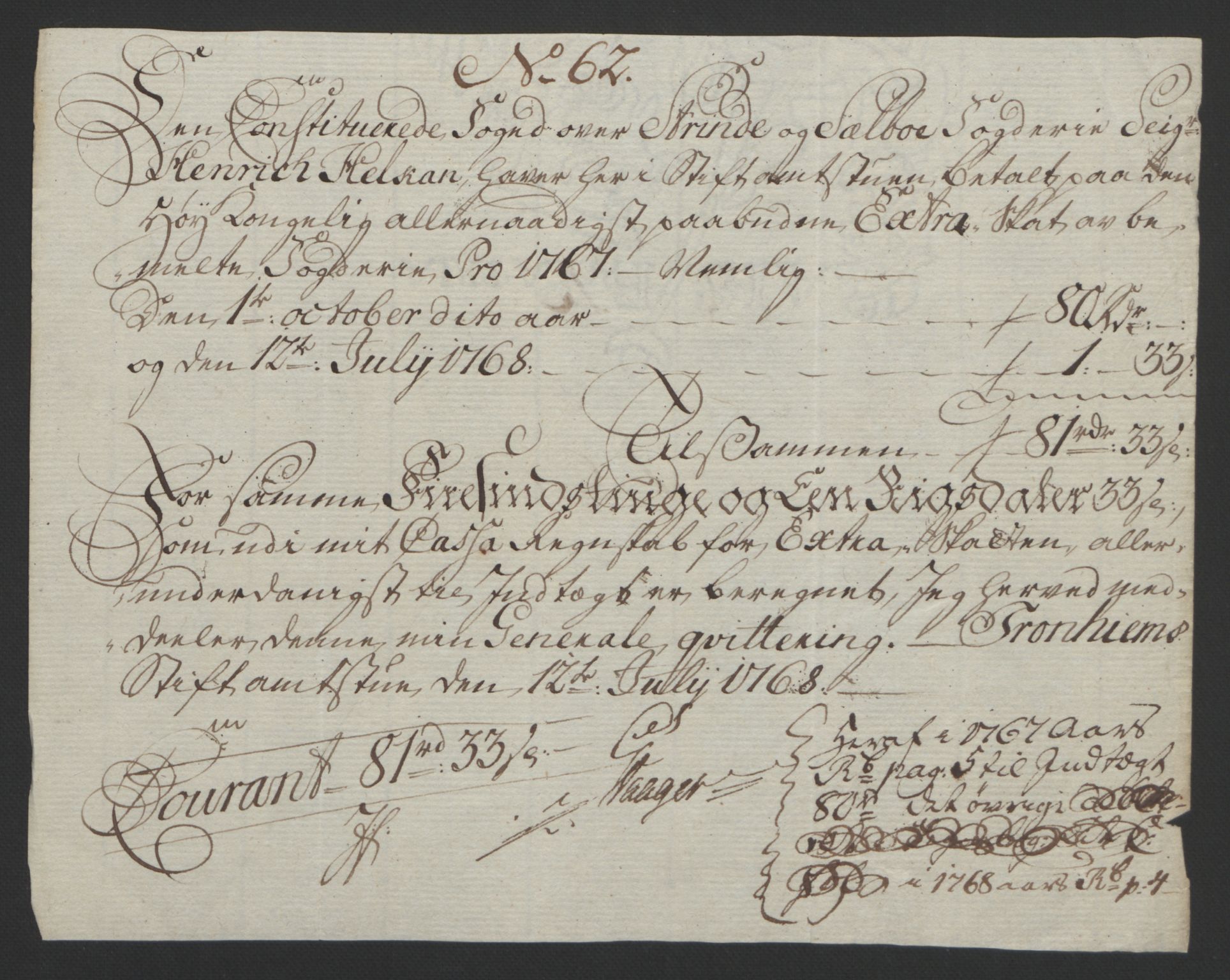Rentekammeret inntil 1814, Reviderte regnskaper, Fogderegnskap, RA/EA-4092/R61/L4180: Ekstraskatten Strinda og Selbu, 1762-1767, p. 400