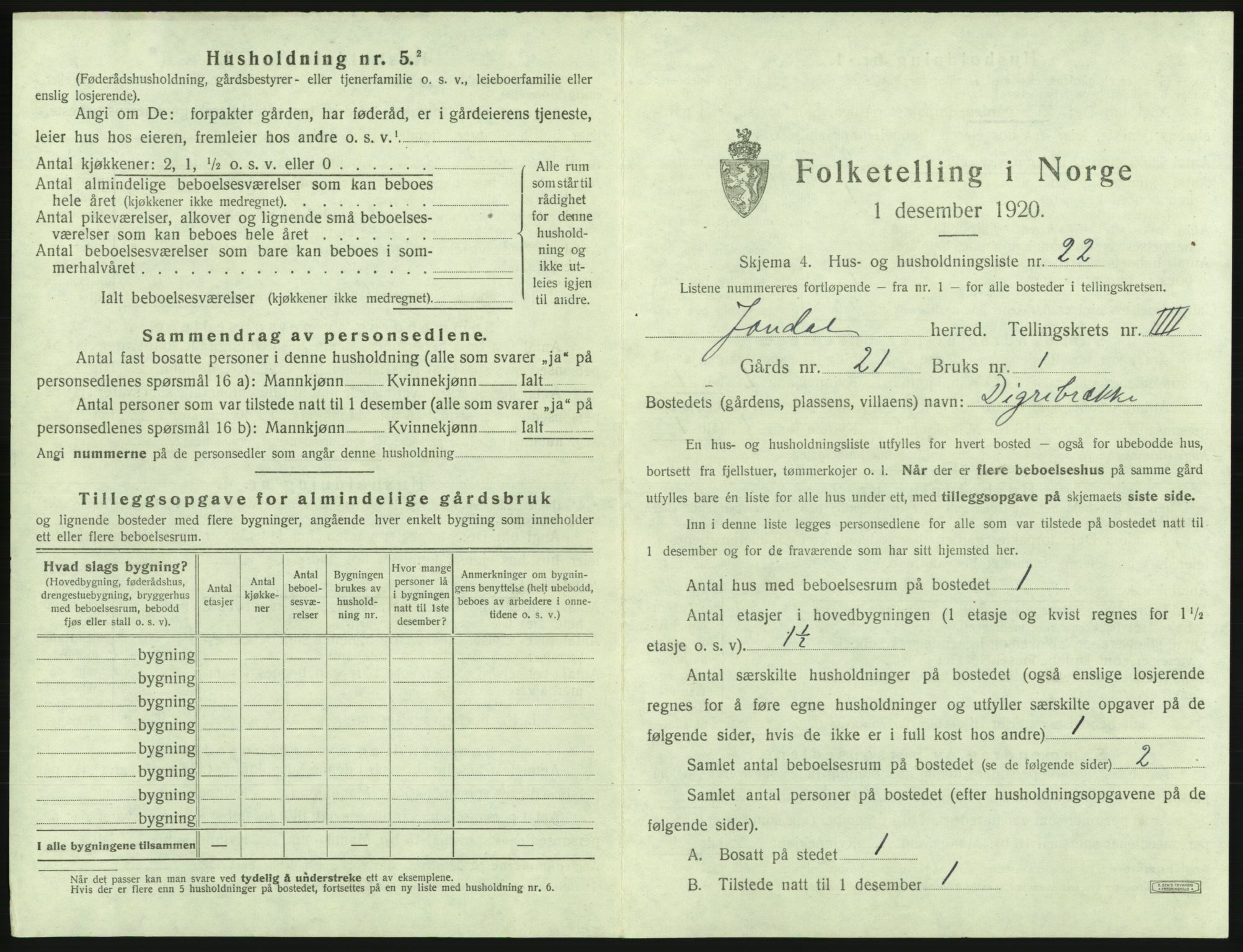 SAB, 1920 census for Jondal, 1920, p. 344