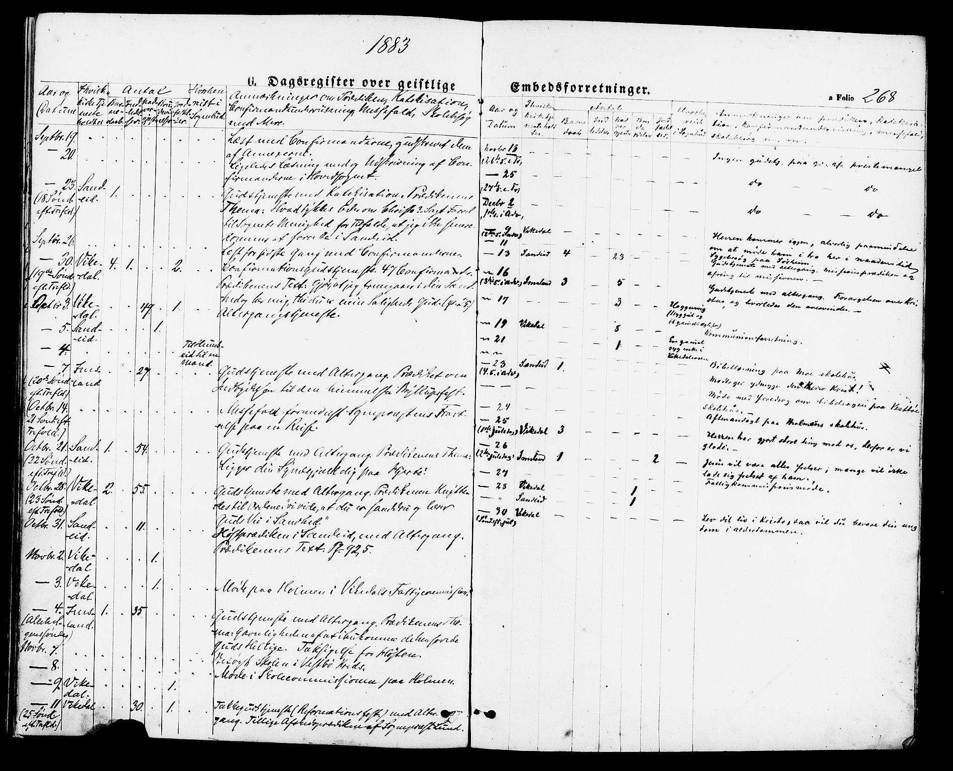 Vikedal sokneprestkontor, SAST/A-101840/01/IV: Parish register (official) no. A 7, 1868-1883, p. 268