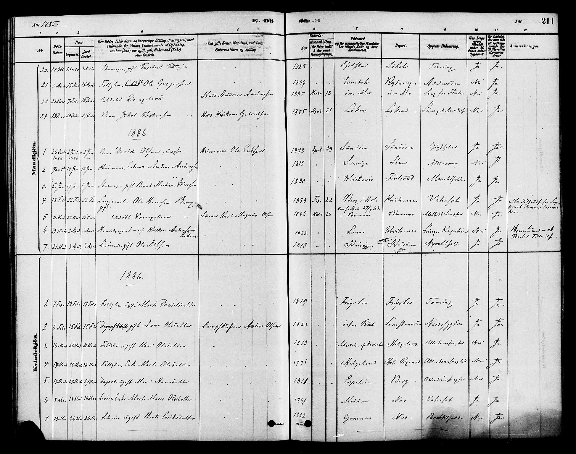 Hole kirkebøker, SAKO/A-228/F/Fa/L0008: Parish register (official) no. I 8, 1878-1891, p. 211