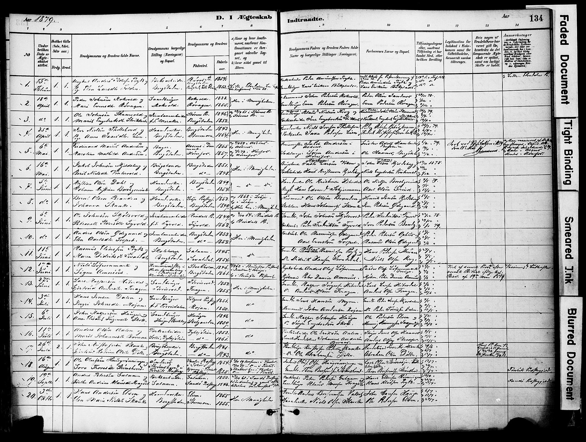 Ministerialprotokoller, klokkerbøker og fødselsregistre - Sør-Trøndelag, SAT/A-1456/681/L0933: Parish register (official) no. 681A11, 1879-1890, p. 134