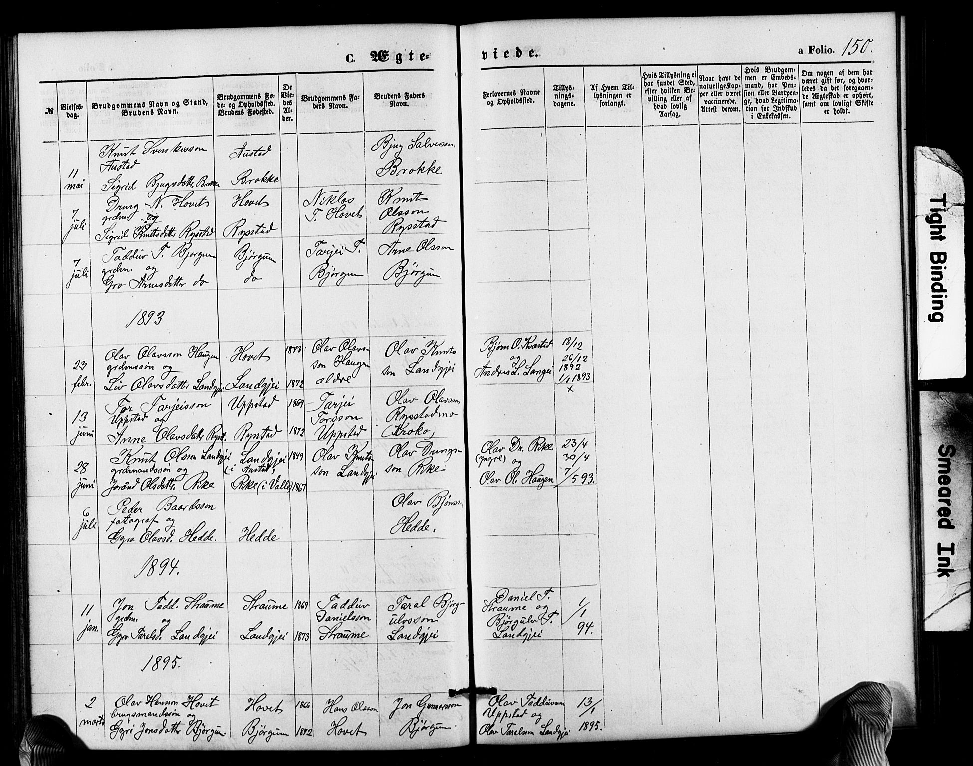 Valle sokneprestkontor, SAK/1111-0044/F/Fb/Fbb/L0002: Parish register (copy) no. B 2, 1875-1921, p. 150