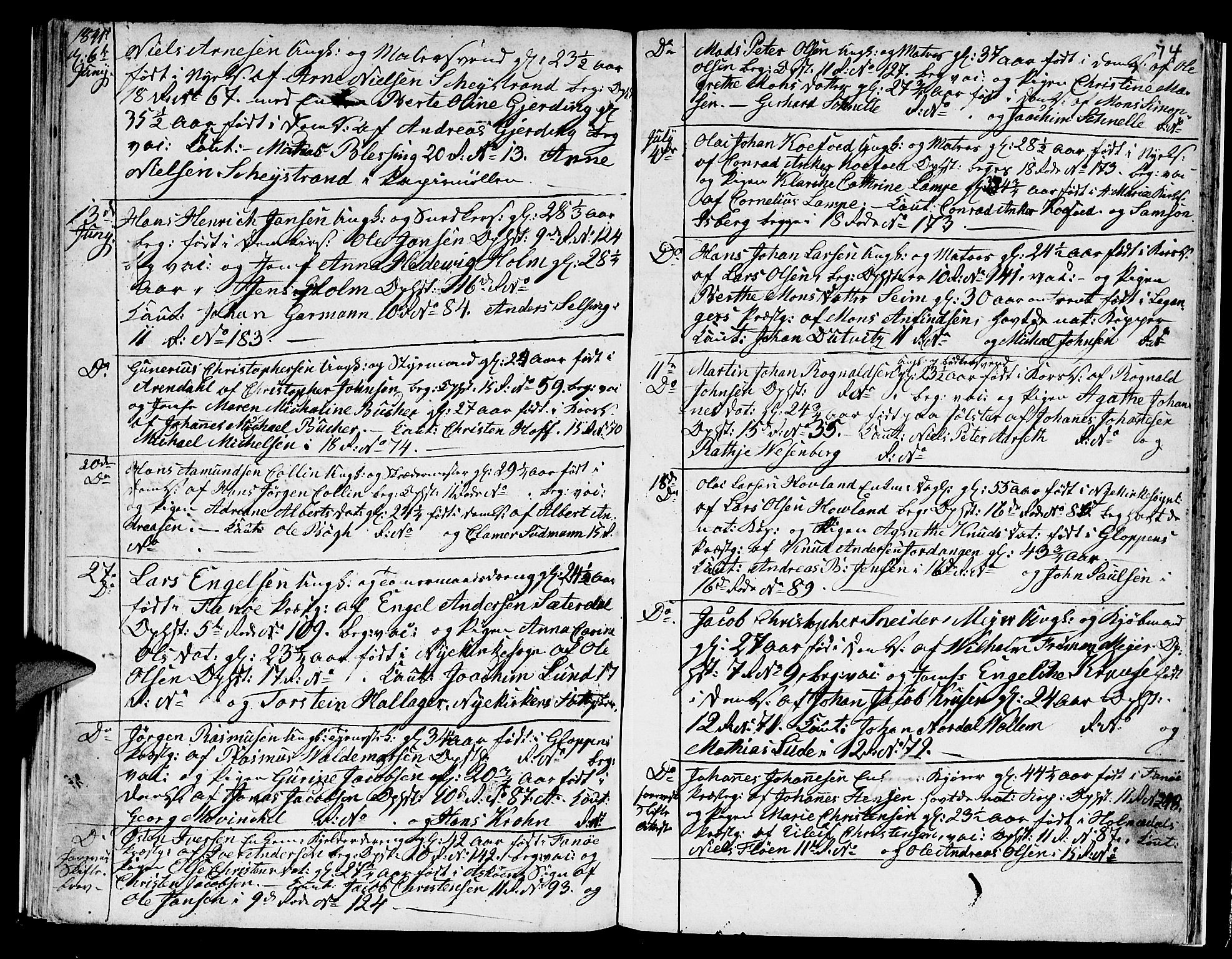 Domkirken sokneprestembete, AV/SAB-A-74801/H/Hab/L0003: Parish register (copy) no. A 3, 1820-1853, p. 74