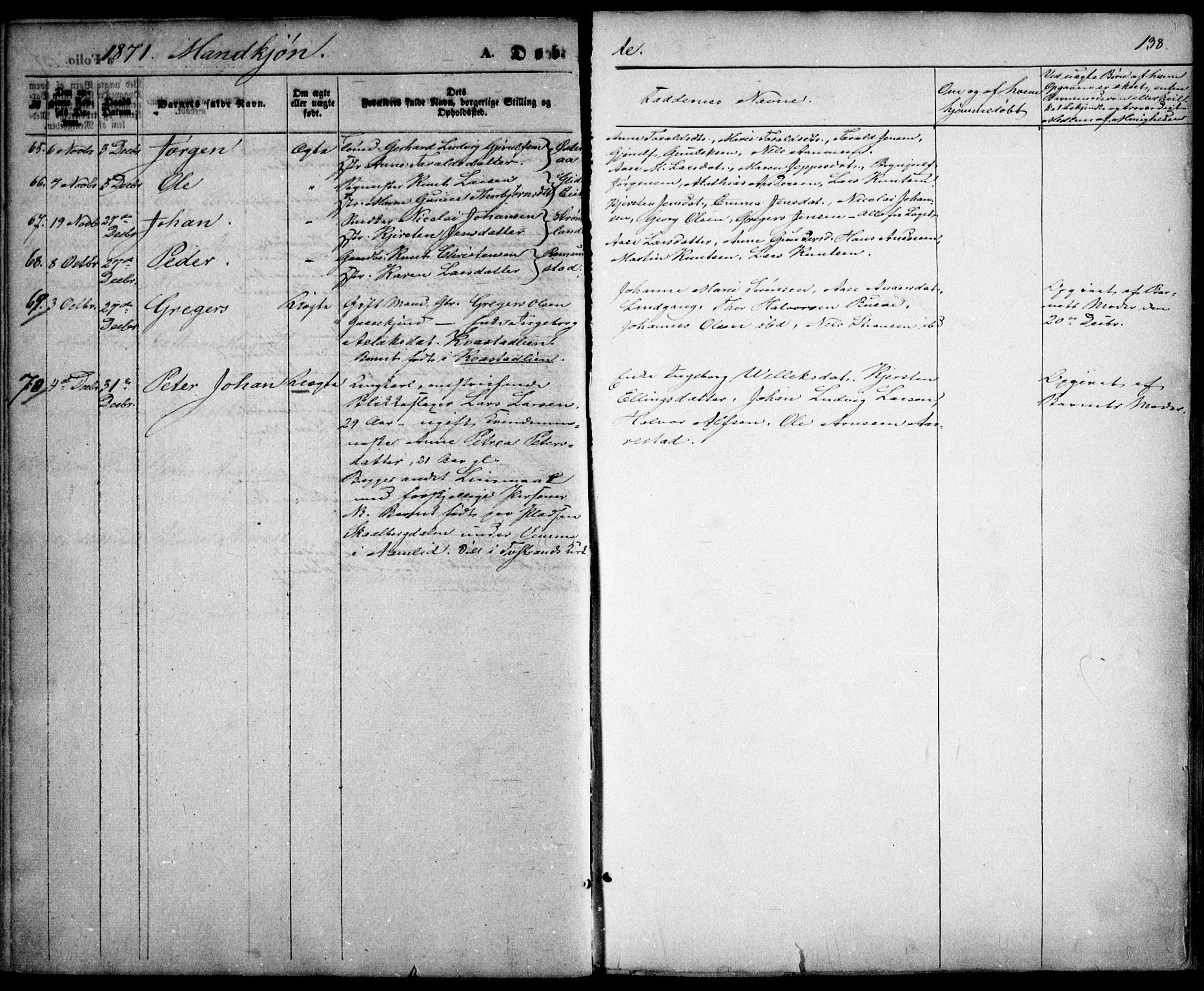 Holt sokneprestkontor, AV/SAK-1111-0021/F/Fa/L0009: Parish register (official) no. A 9, 1861-1871, p. 138