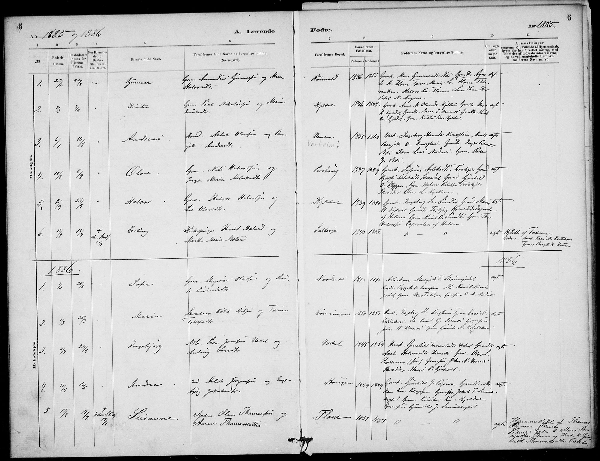 Lunde kirkebøker, SAKO/A-282/F/Fb/L0003: Parish register (official) no. II 3, 1882-1891, p. 6