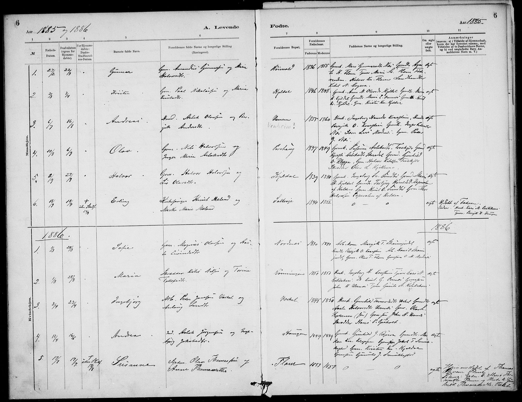 Lunde kirkebøker, AV/SAKO-A-282/F/Fb/L0003: Parish register (official) no. II 3, 1882-1891, p. 6