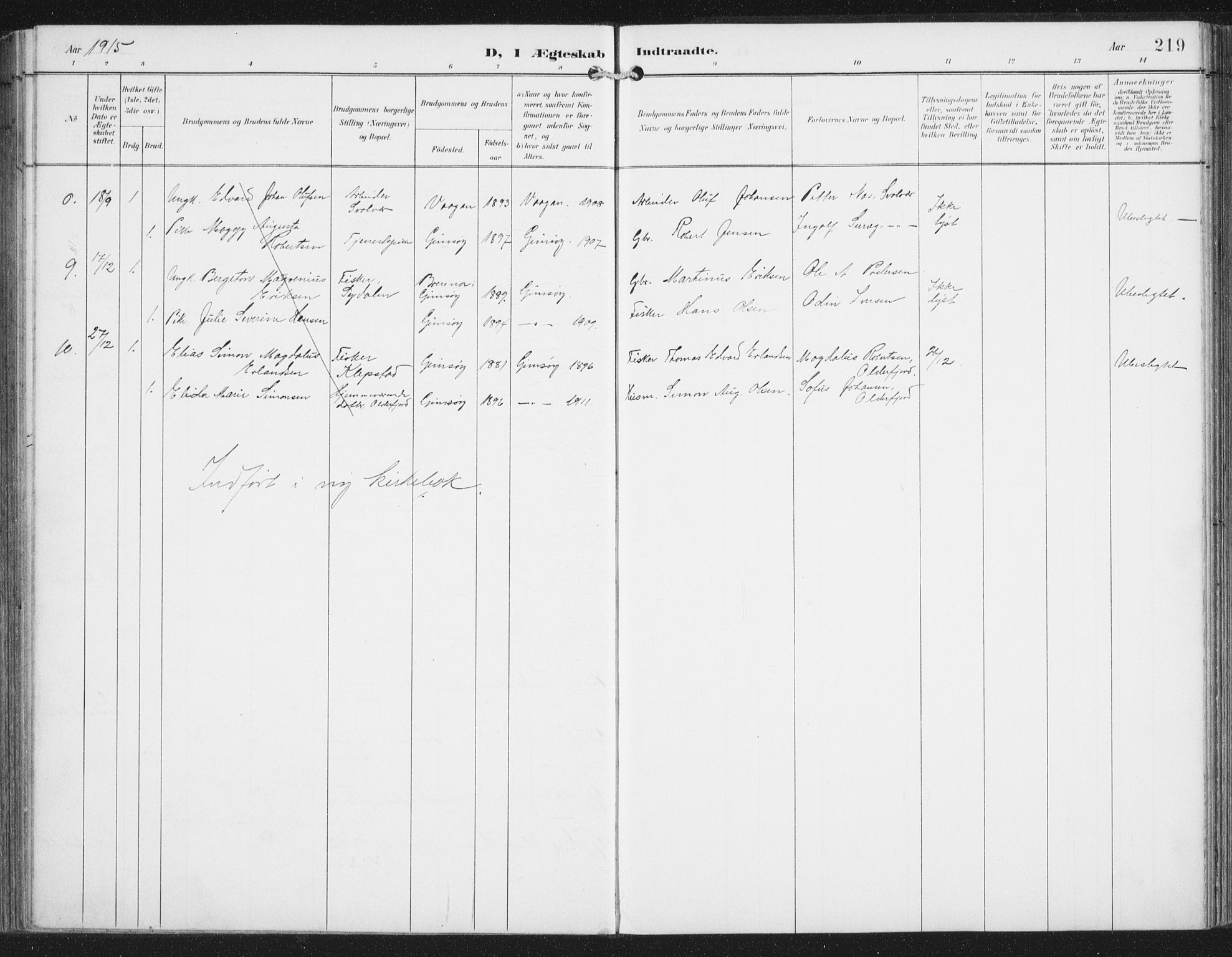 Ministerialprotokoller, klokkerbøker og fødselsregistre - Nordland, AV/SAT-A-1459/876/L1098: Parish register (official) no. 876A04, 1896-1915, p. 219