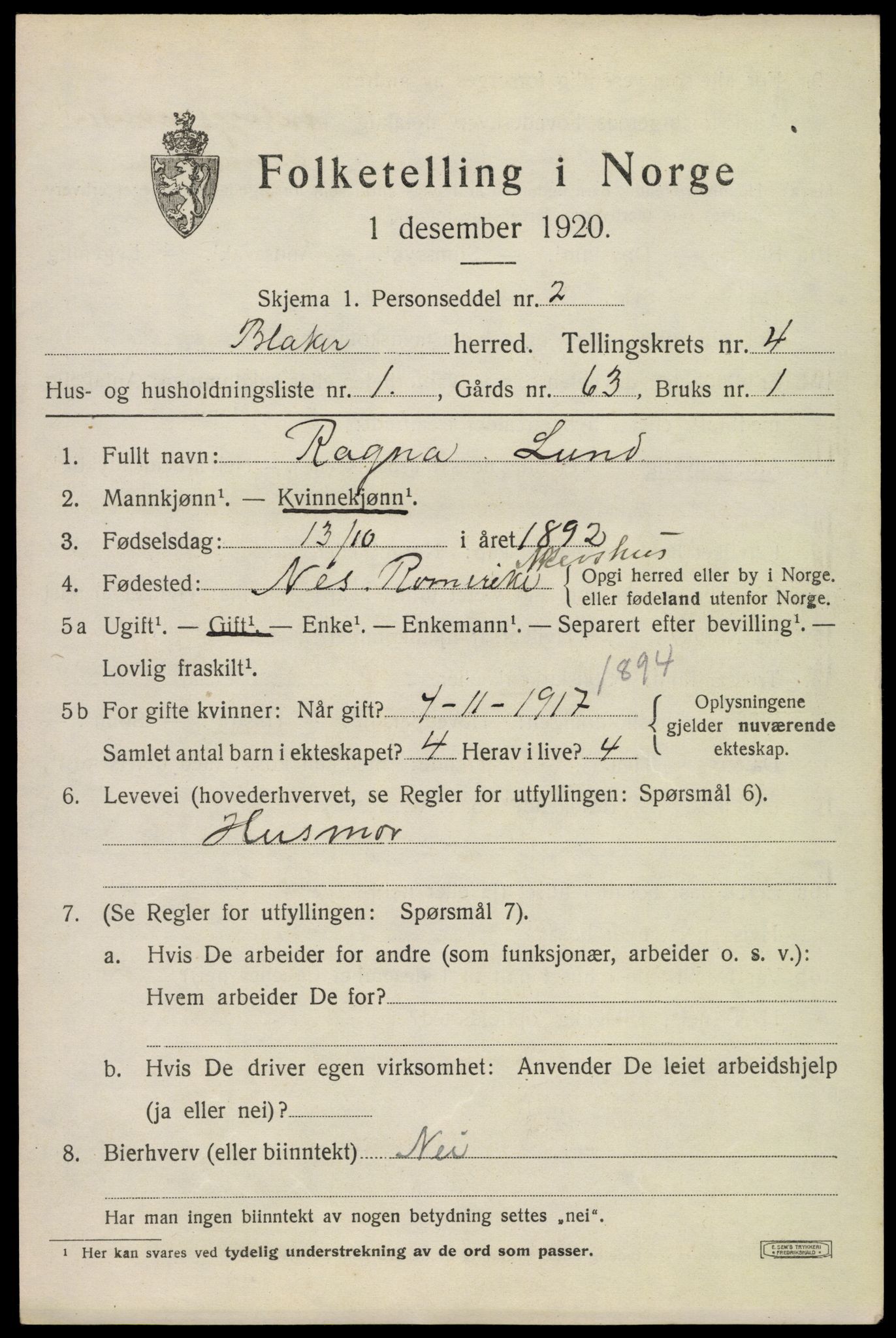 SAO, 1920 census for Blaker, 1920, p. 3081