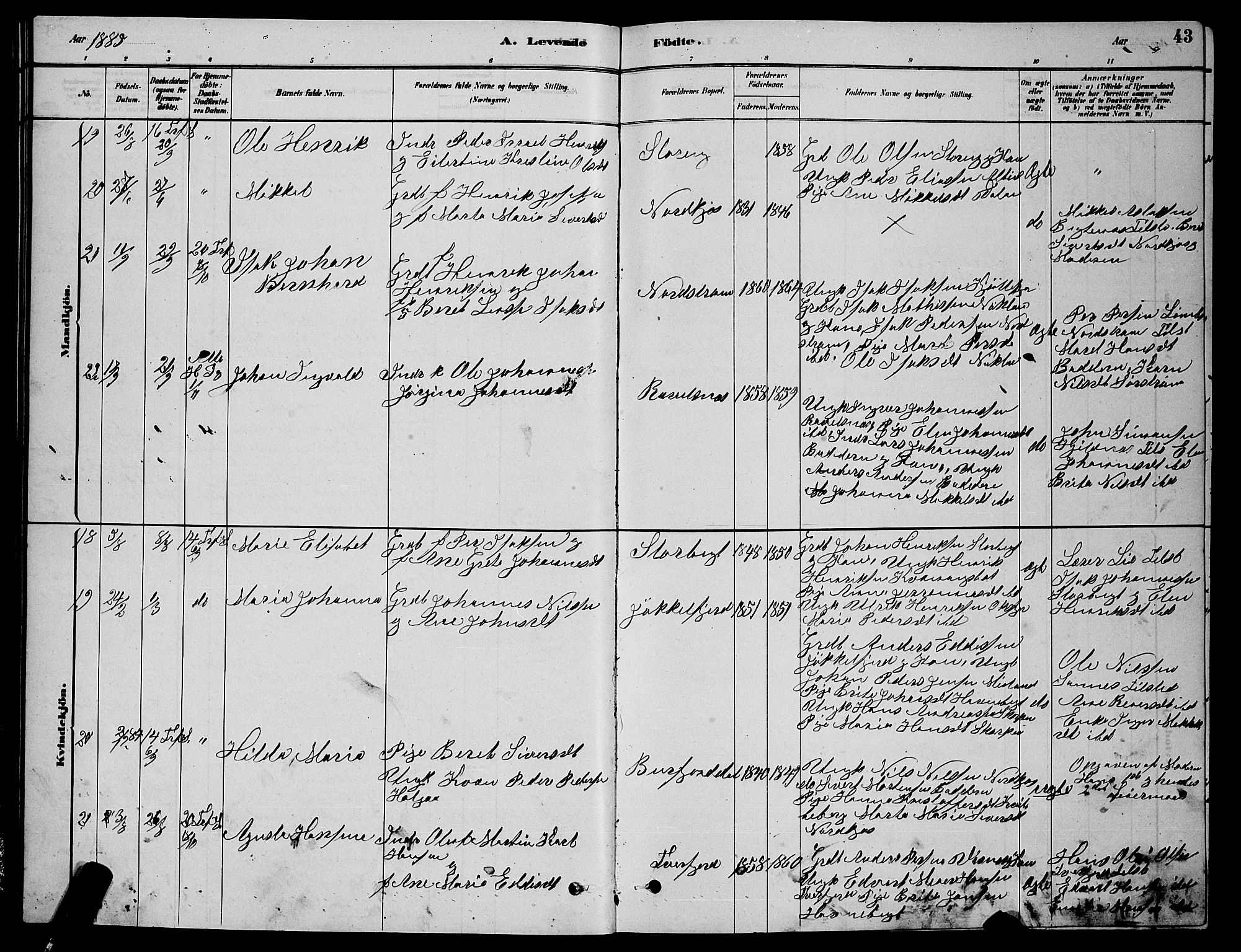 Skjervøy sokneprestkontor, AV/SATØ-S-1300/H/Ha/Hab/L0015klokker: Parish register (copy) no. 15, 1878-1890, p. 43