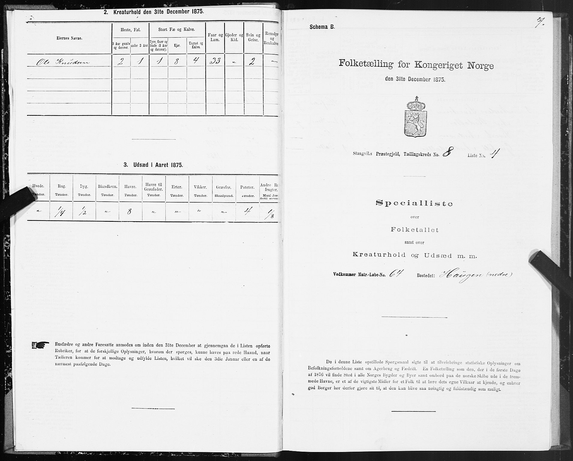 SAT, 1875 census for 1564P Stangvik, 1875, p. 4007