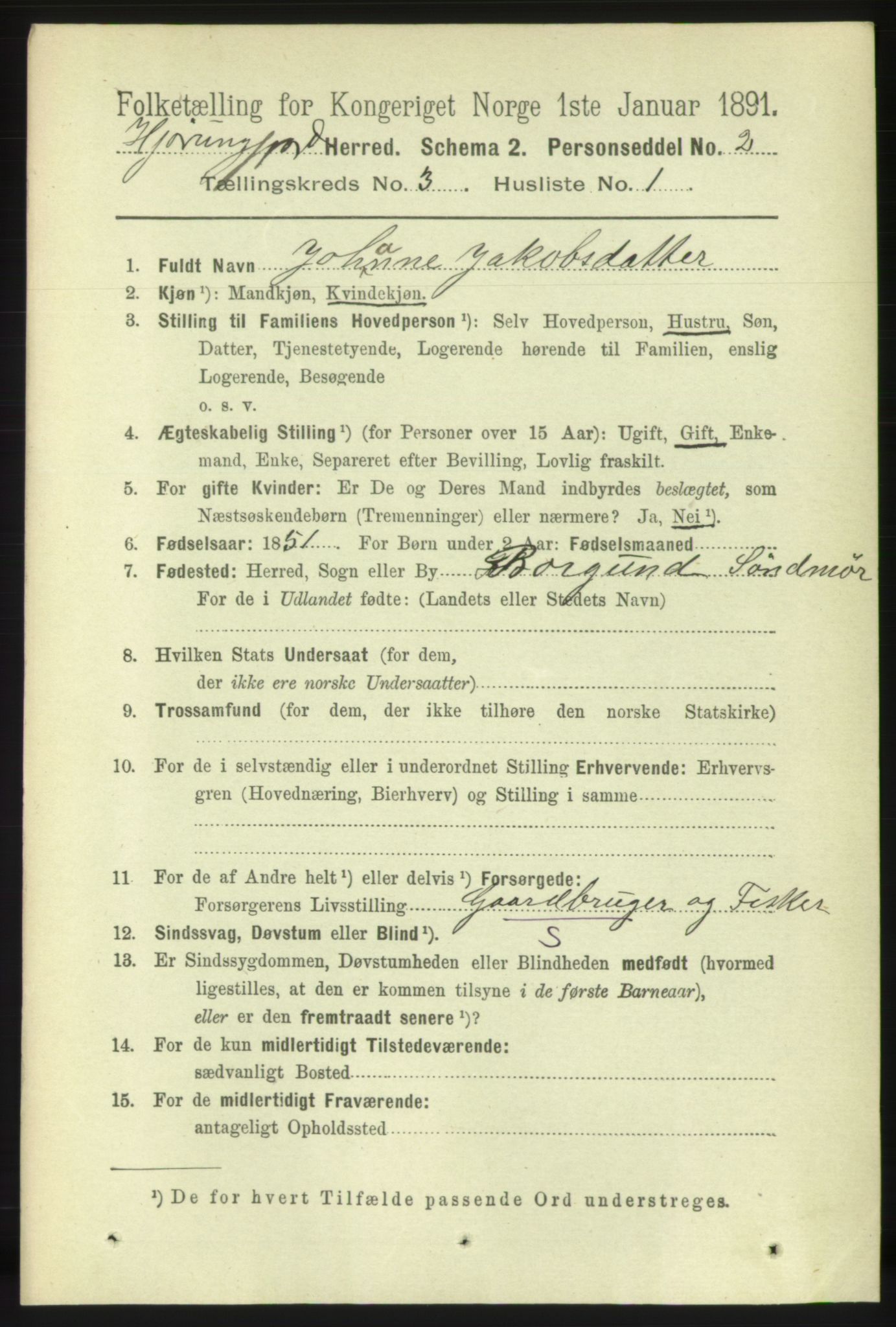 RA, 1891 census for 1522 Hjørundfjord, 1891, p. 464