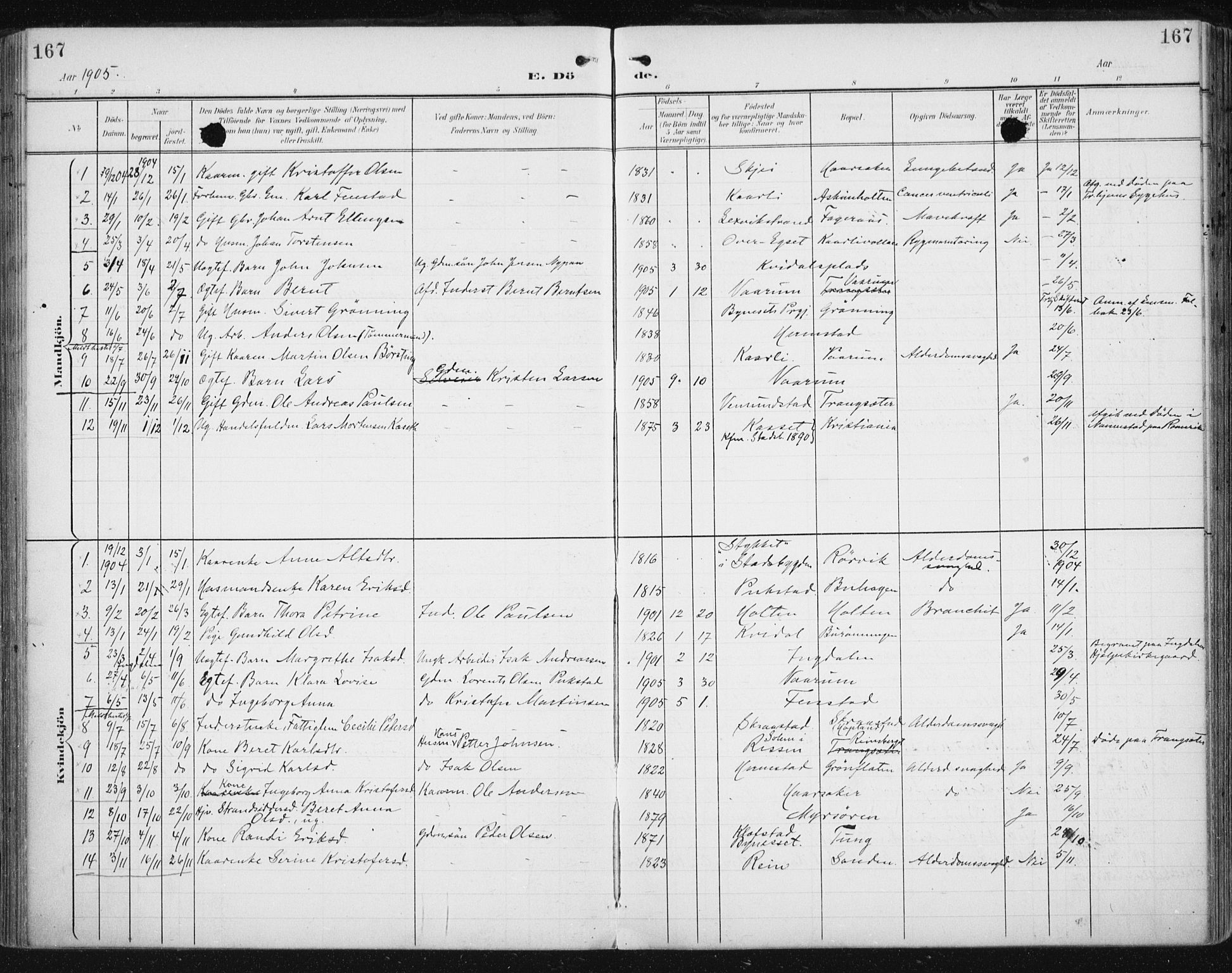 Ministerialprotokoller, klokkerbøker og fødselsregistre - Sør-Trøndelag, SAT/A-1456/646/L0616: Parish register (official) no. 646A14, 1900-1918, p. 167