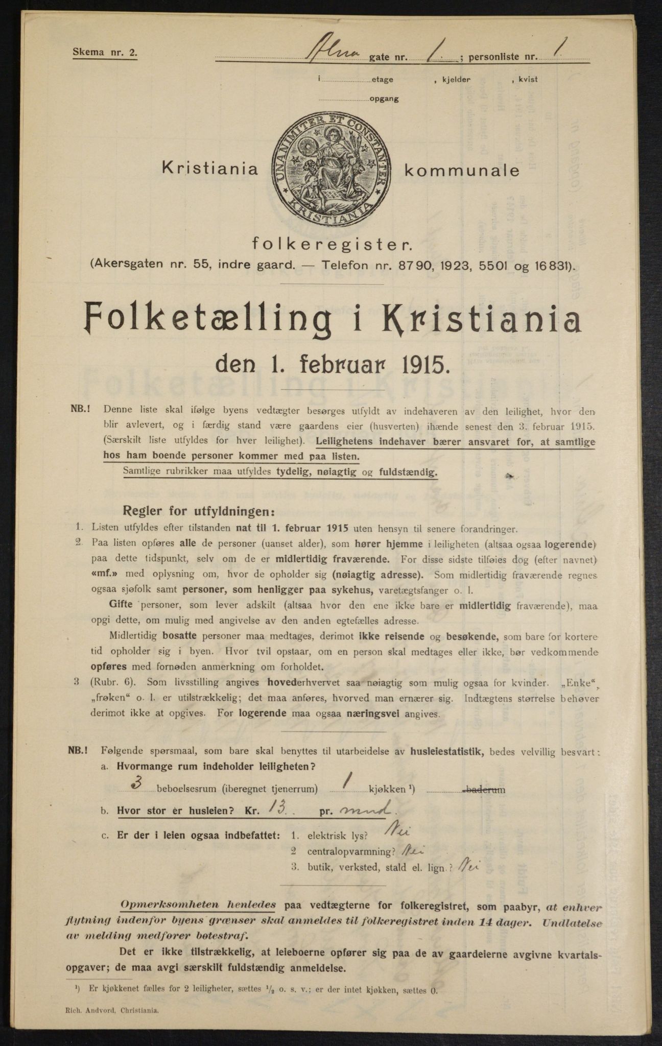 OBA, Municipal Census 1915 for Kristiania, 1915, p. 1121