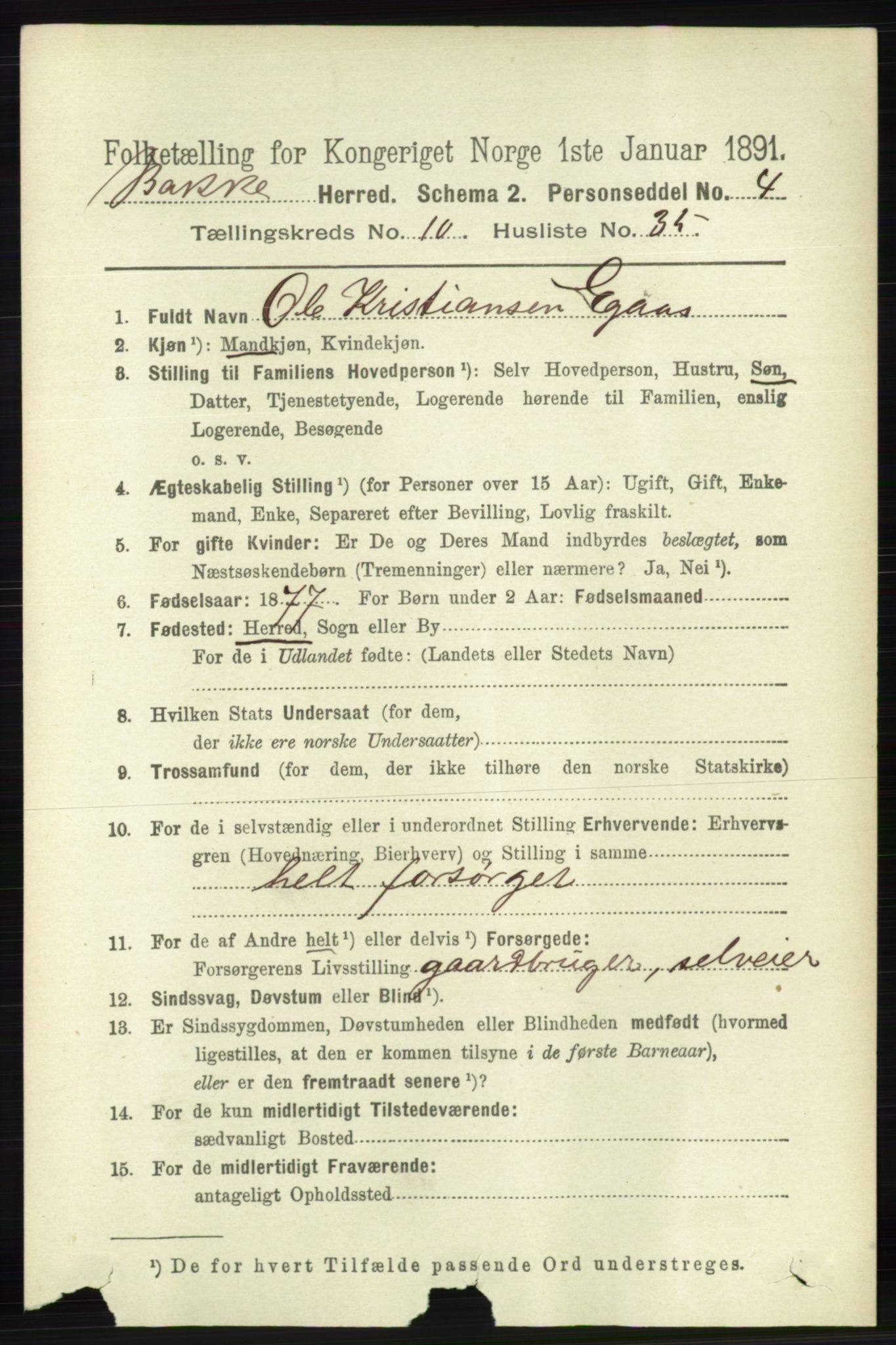 RA, 1891 census for 1045 Bakke, 1891, p. 2197