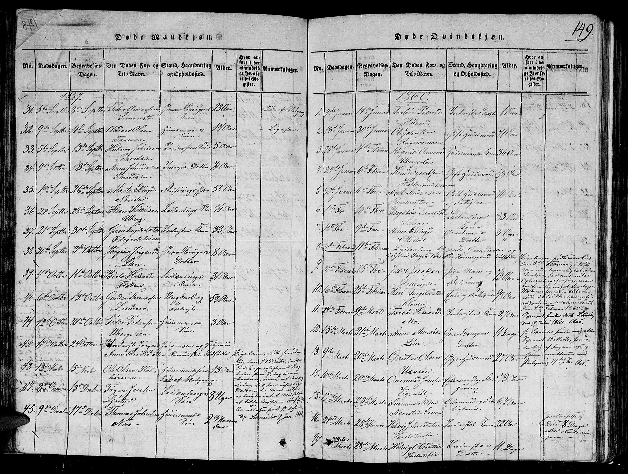 Gjerstad sokneprestkontor, SAK/1111-0014/F/Fb/Fbb/L0001: Parish register (copy) no. B 1, 1813-1863, p. 149