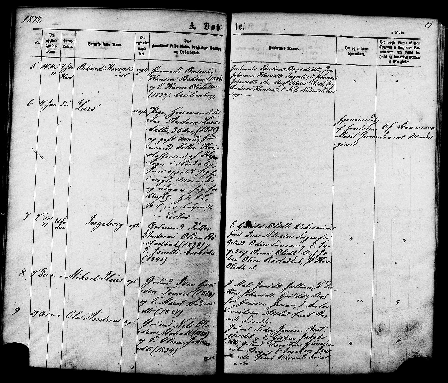 Ministerialprotokoller, klokkerbøker og fødselsregistre - Sør-Trøndelag, SAT/A-1456/606/L0293: Parish register (official) no. 606A08, 1866-1877, p. 87
