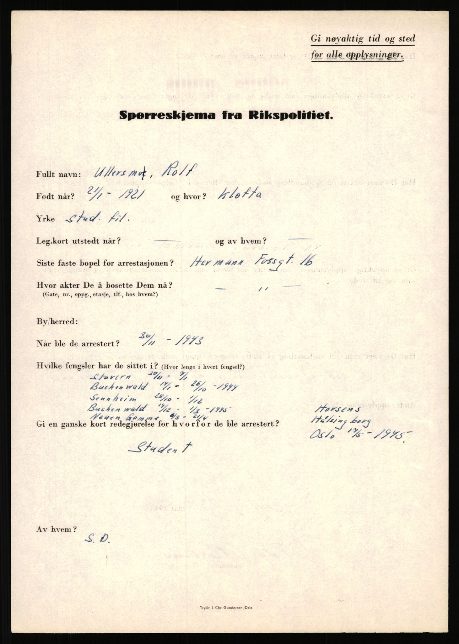 Rikspolitisjefen, AV/RA-S-1560/L/L0017: Tidemann, Hermann G. - Veum, Tjostolv, 1940-1945, p. 720