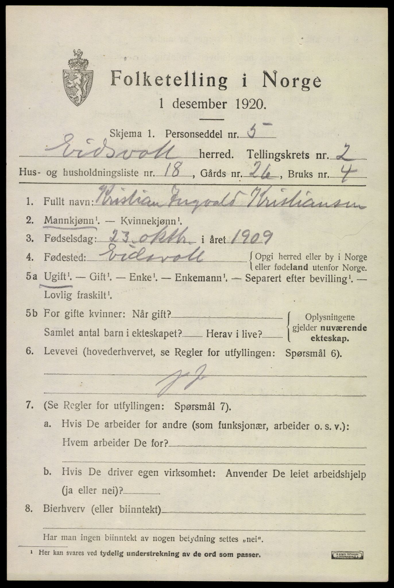 SAO, 1920 census for Eidsvoll, 1920, p. 6807