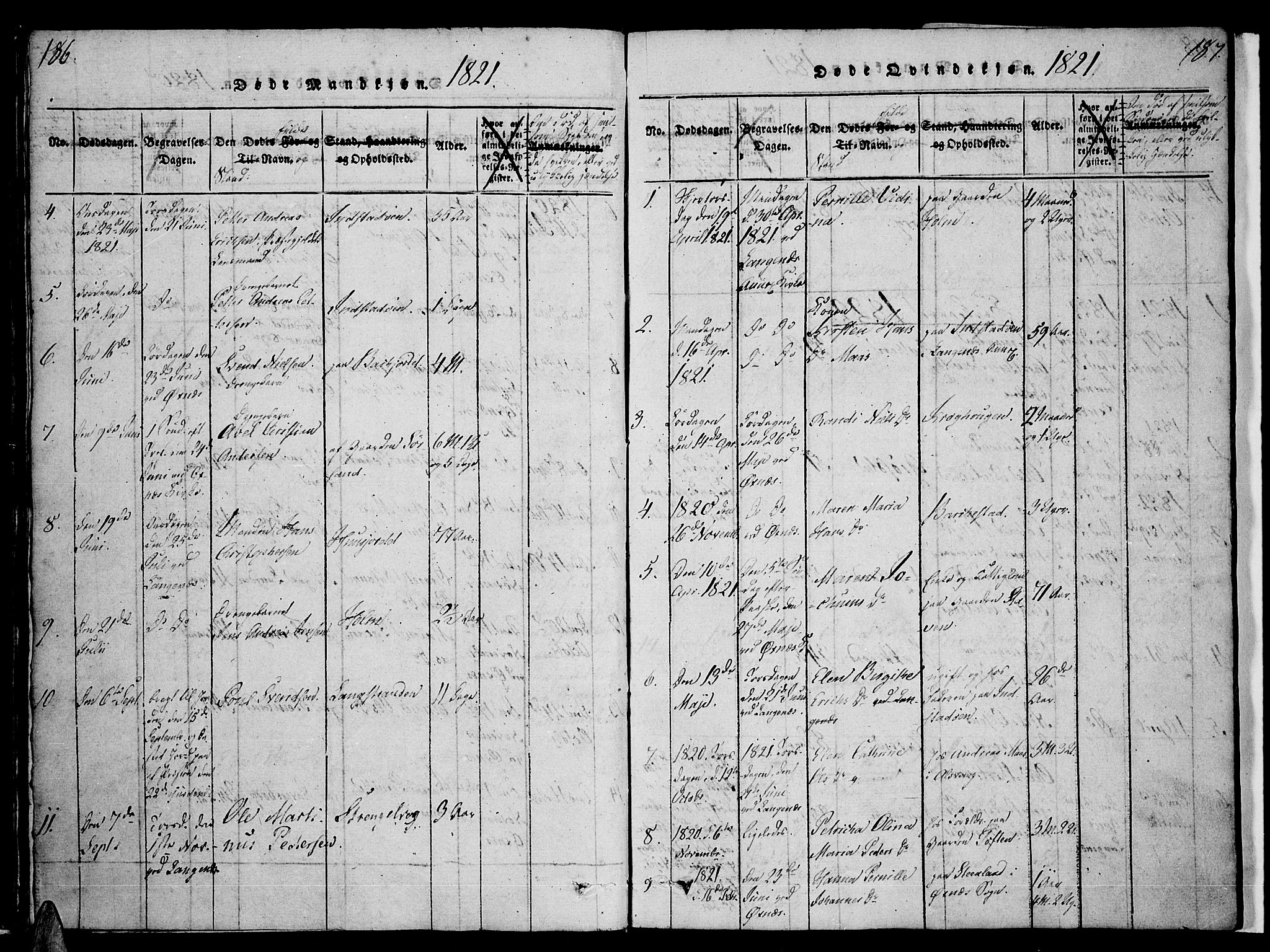 Ministerialprotokoller, klokkerbøker og fødselsregistre - Nordland, AV/SAT-A-1459/893/L1331: Parish register (official) no. 893A04, 1820-1840, p. 186-187