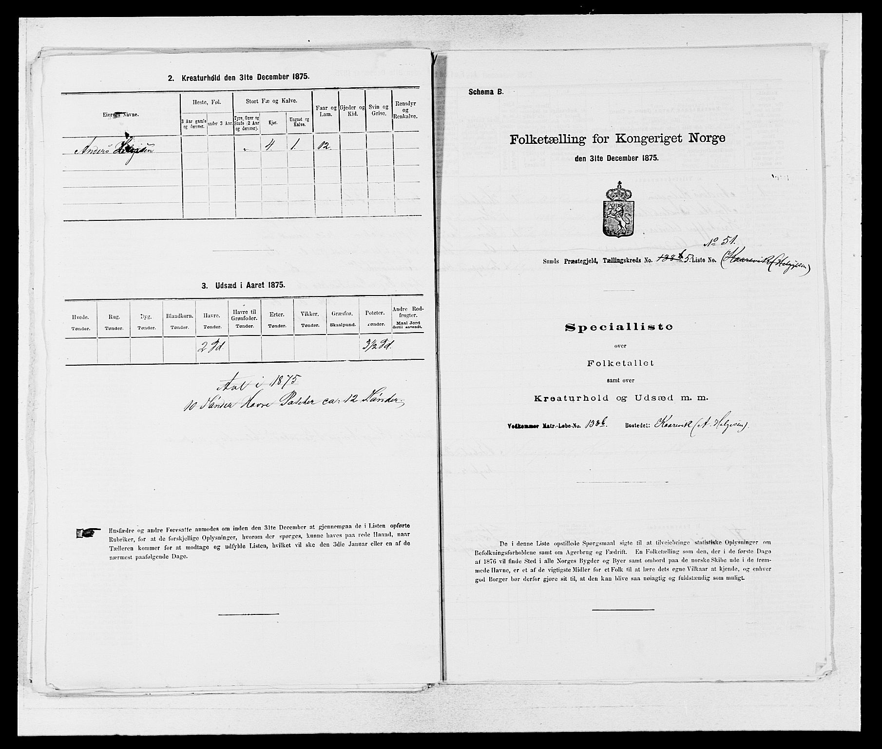 SAB, 1875 census for 1245P Sund, 1875, p. 569