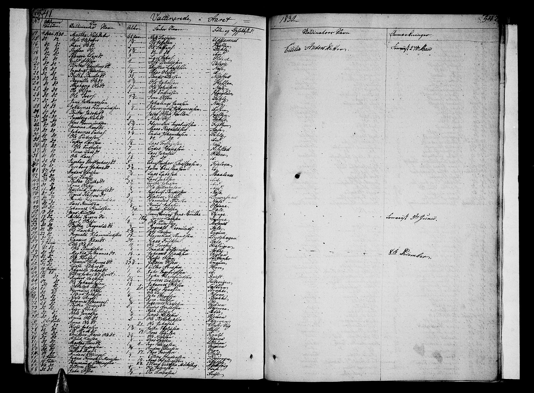 Vik sokneprestembete, SAB/A-81501: Parish register (official) no. A 6, 1821-1831, p. 541-542