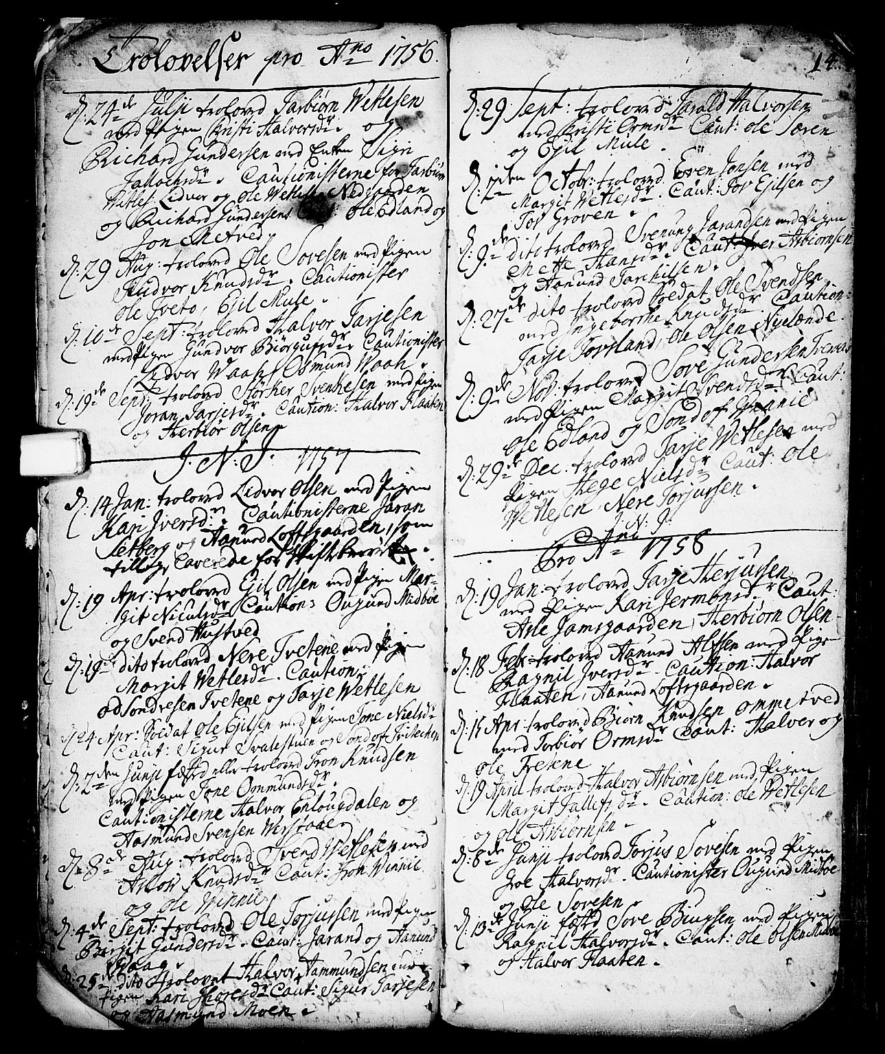 Vinje kirkebøker, SAKO/A-312/F/Fa/L0001: Parish register (official) no. I 1, 1717-1766, p. 14