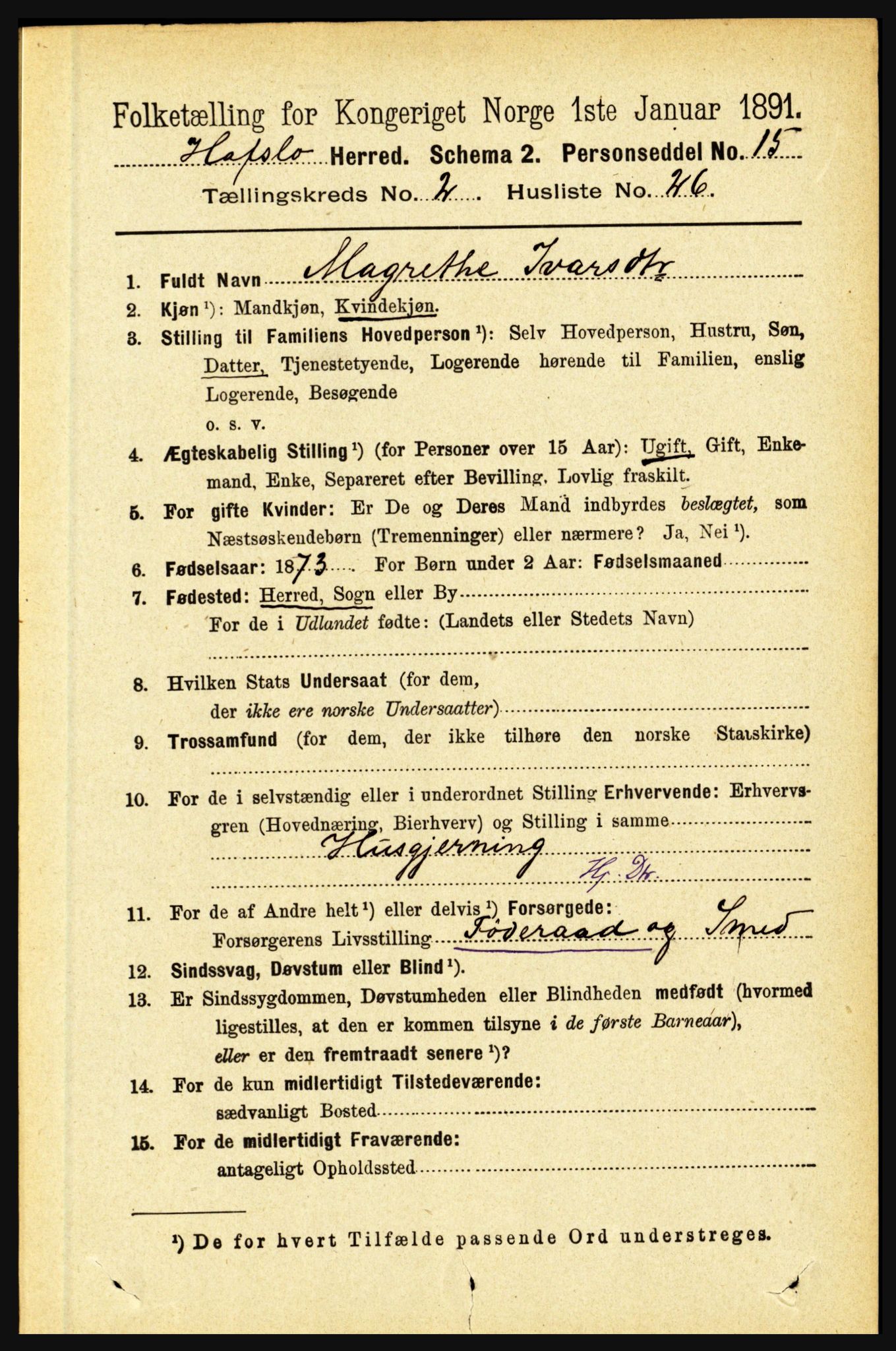 RA, 1891 census for 1425 Hafslo, 1891, p. 678