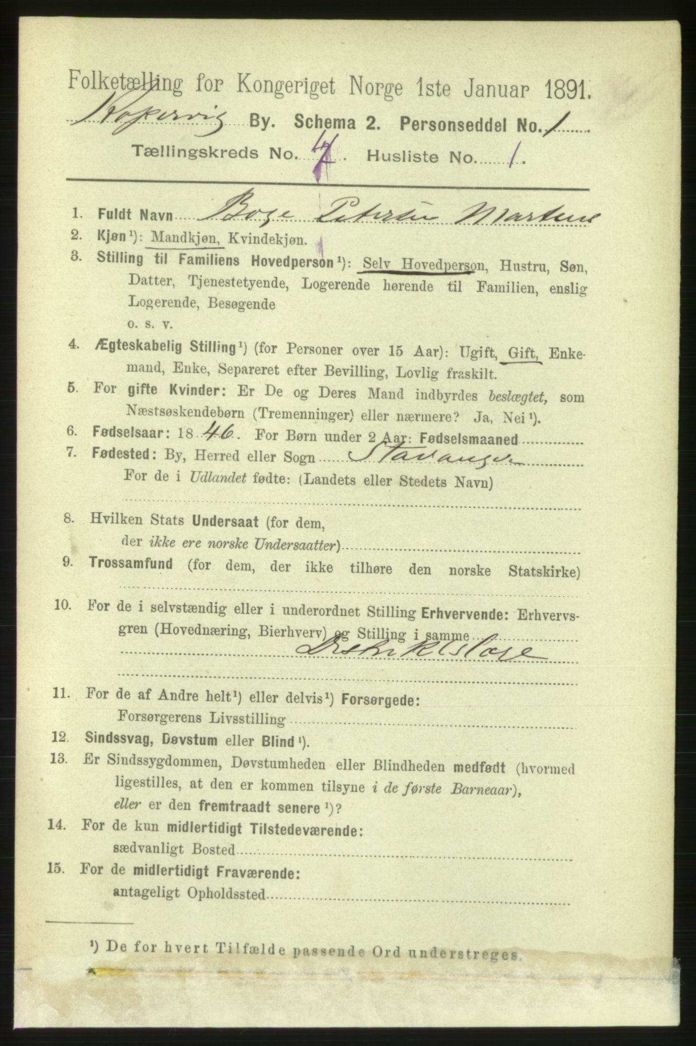 RA, 1891 census for 1105 Kopervik, 1891, p. 377